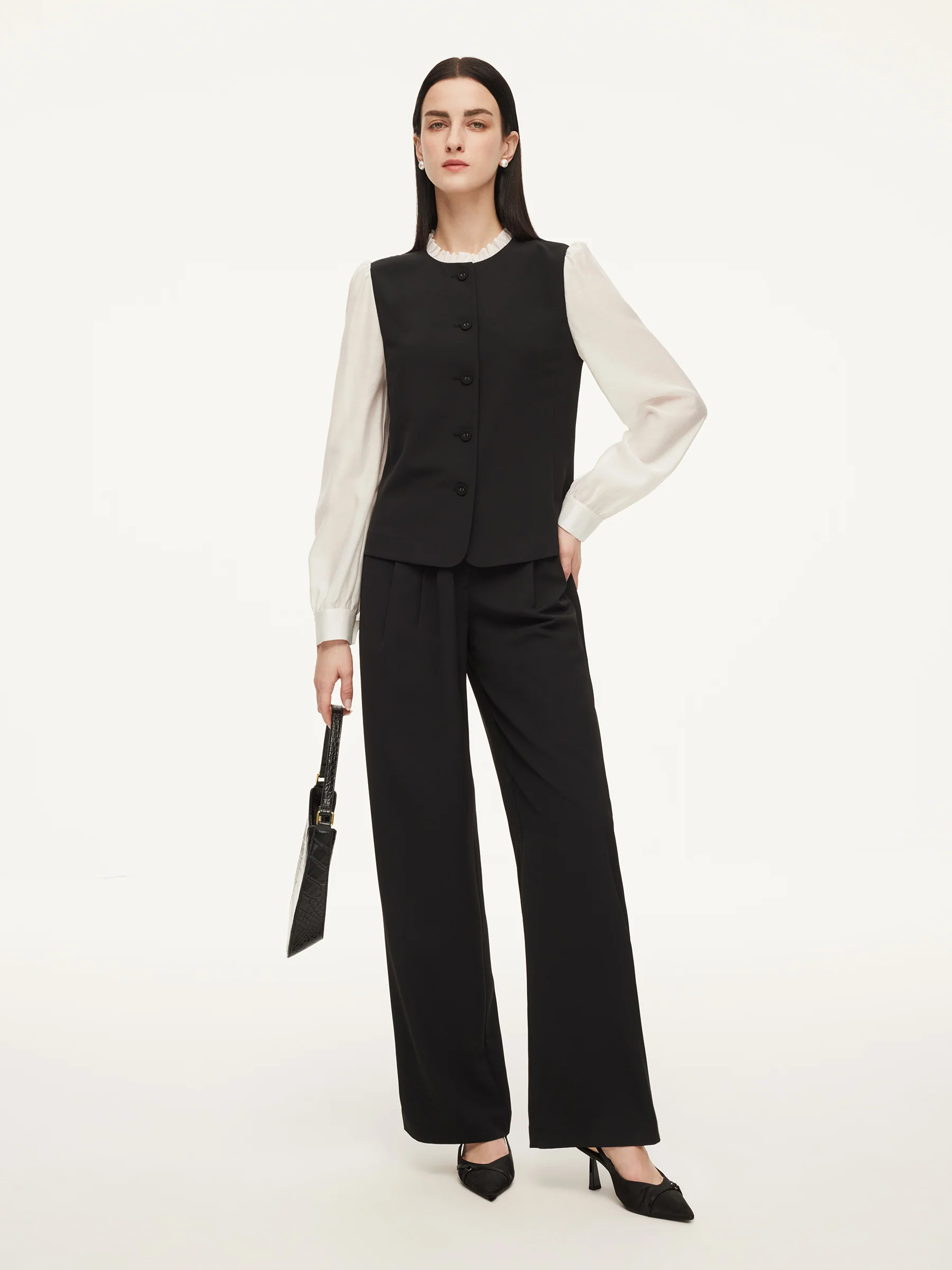 Four-Way Stretch Mock Layered Shirt And Pants Two-Piece Set With Self-Tie Belt - Image 4
