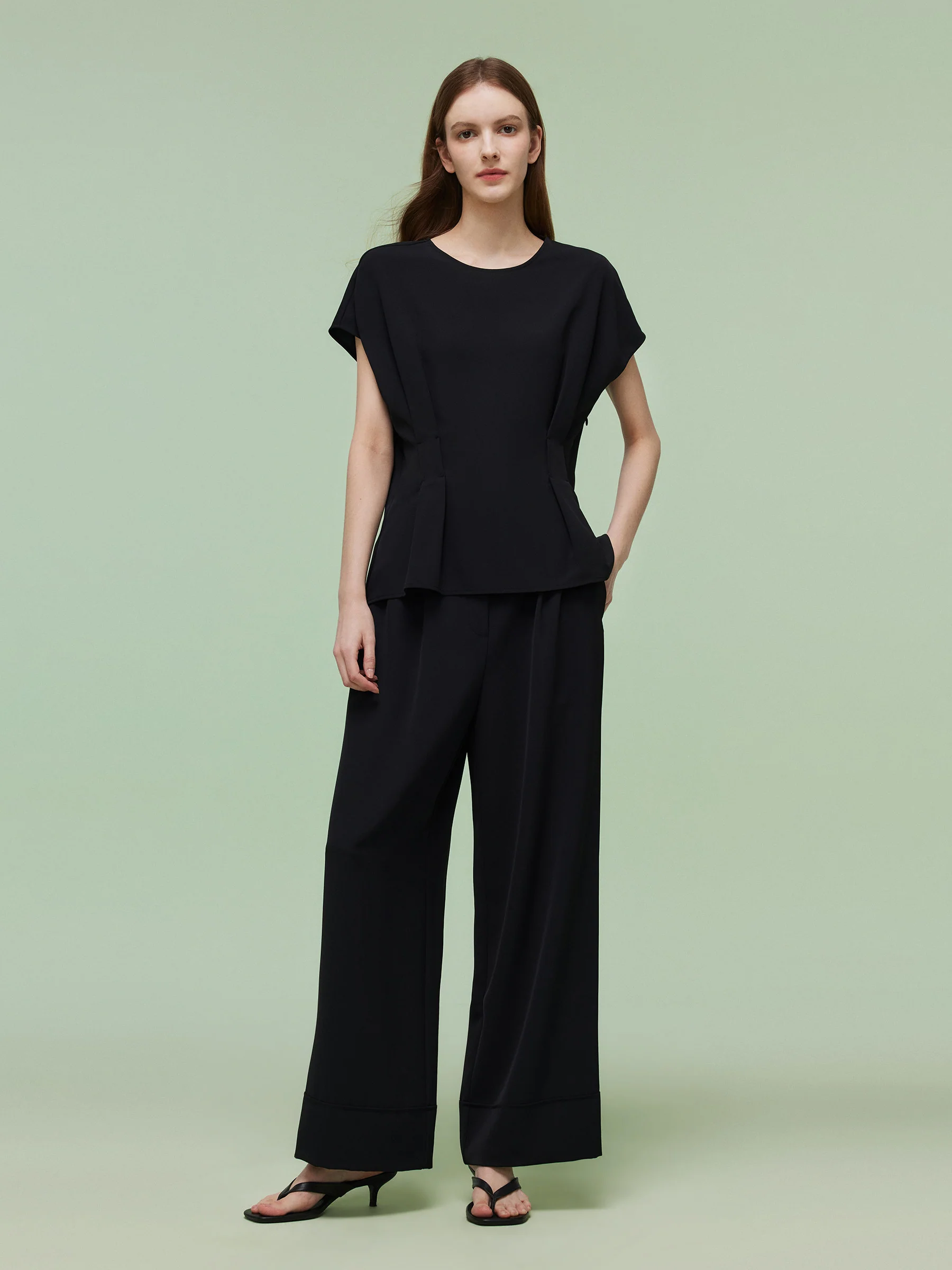 Four-Way Stretch Top And Ankle Length Pants Two-Piece Set With Belt - Image 5