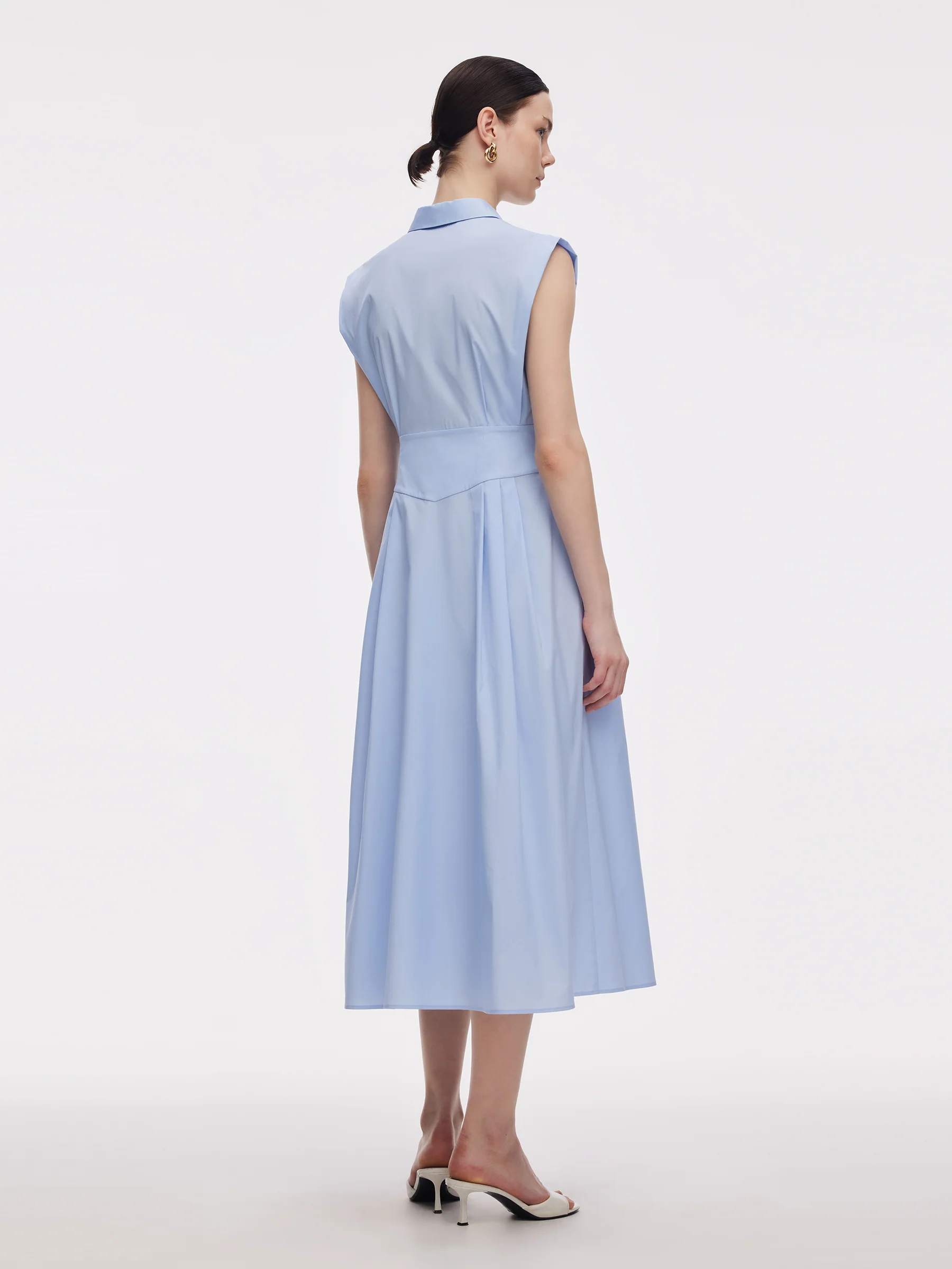 Gathered Waist Women Sleeveless Shirt Maxi Dress - Image 3