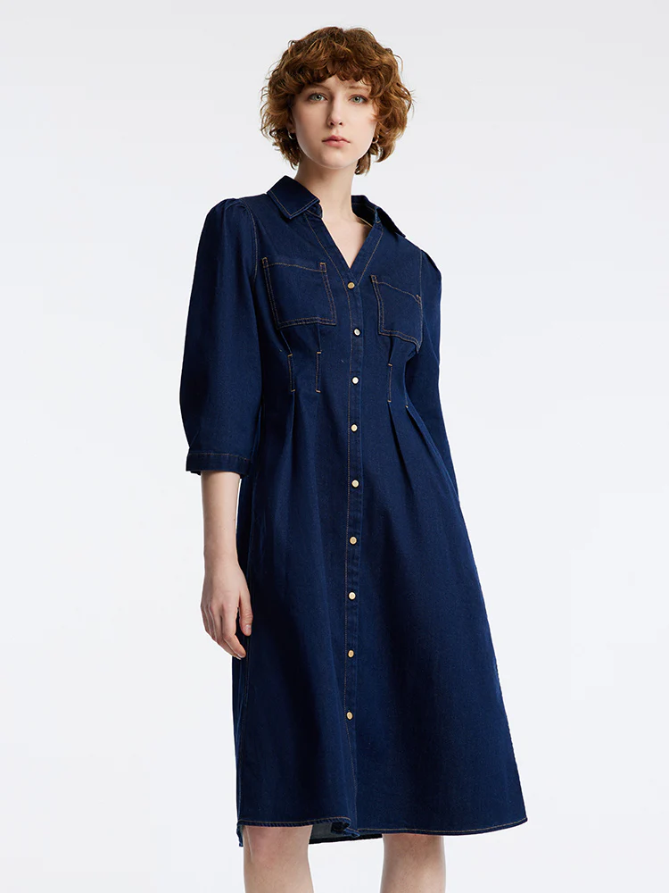 Gathered Waist Denim Mini Dress - Image 3