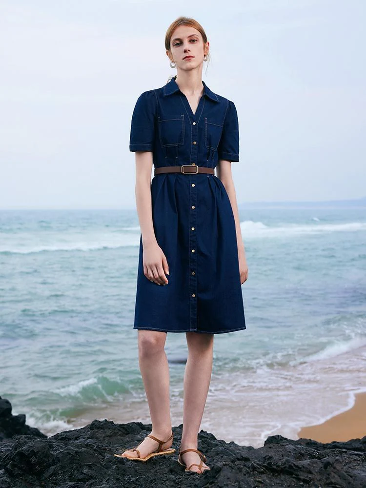 Gathered Waist Denim Mini Dress - Image 2