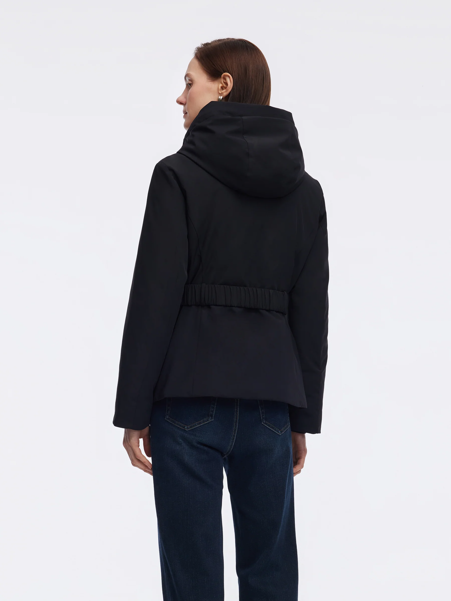 Gathered Waist Hooded Goose Down Jacket With Belt - Image 3