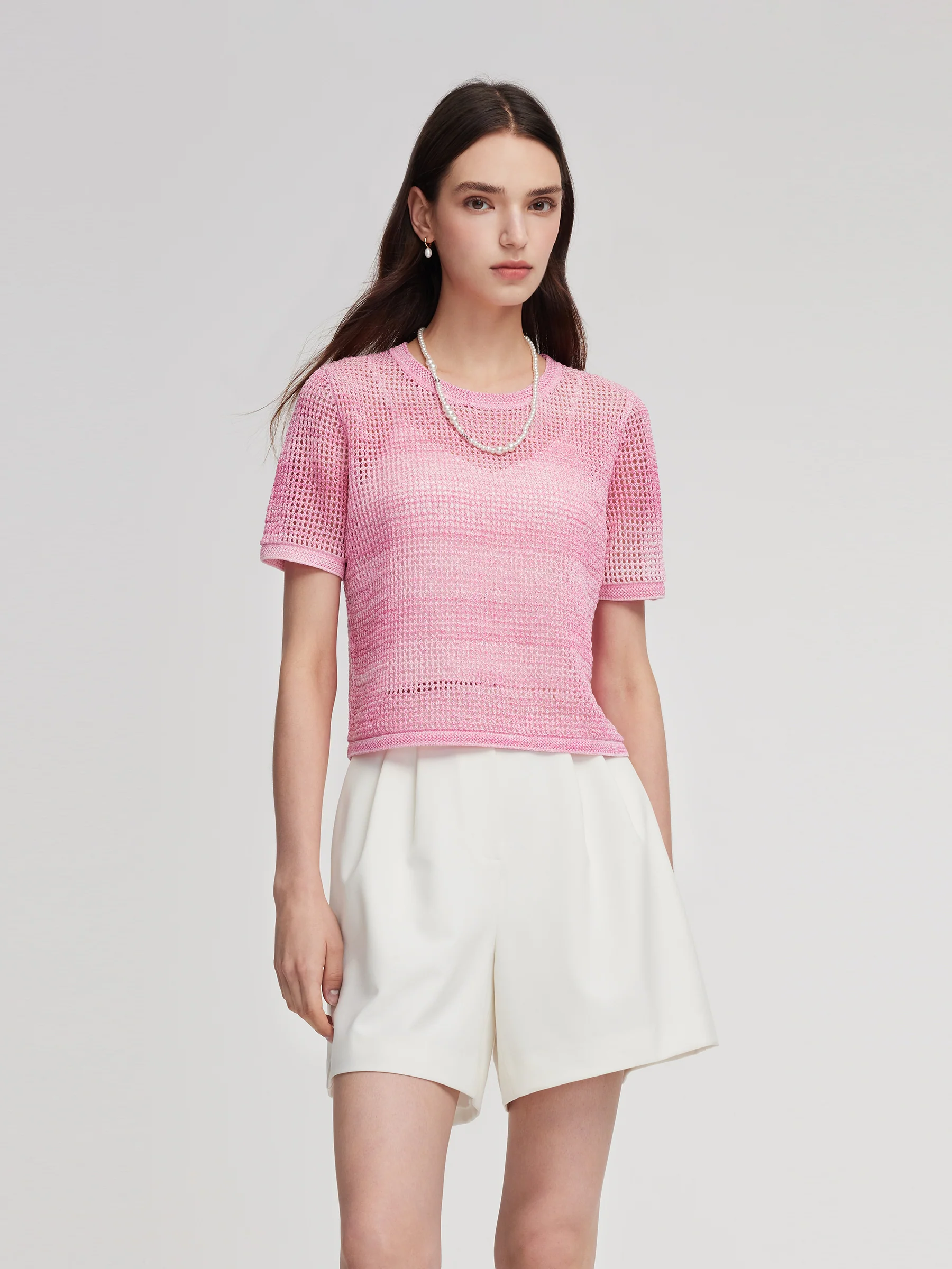 Gradient Openwork Knit Top And Knit Camisole Two-Piece Set