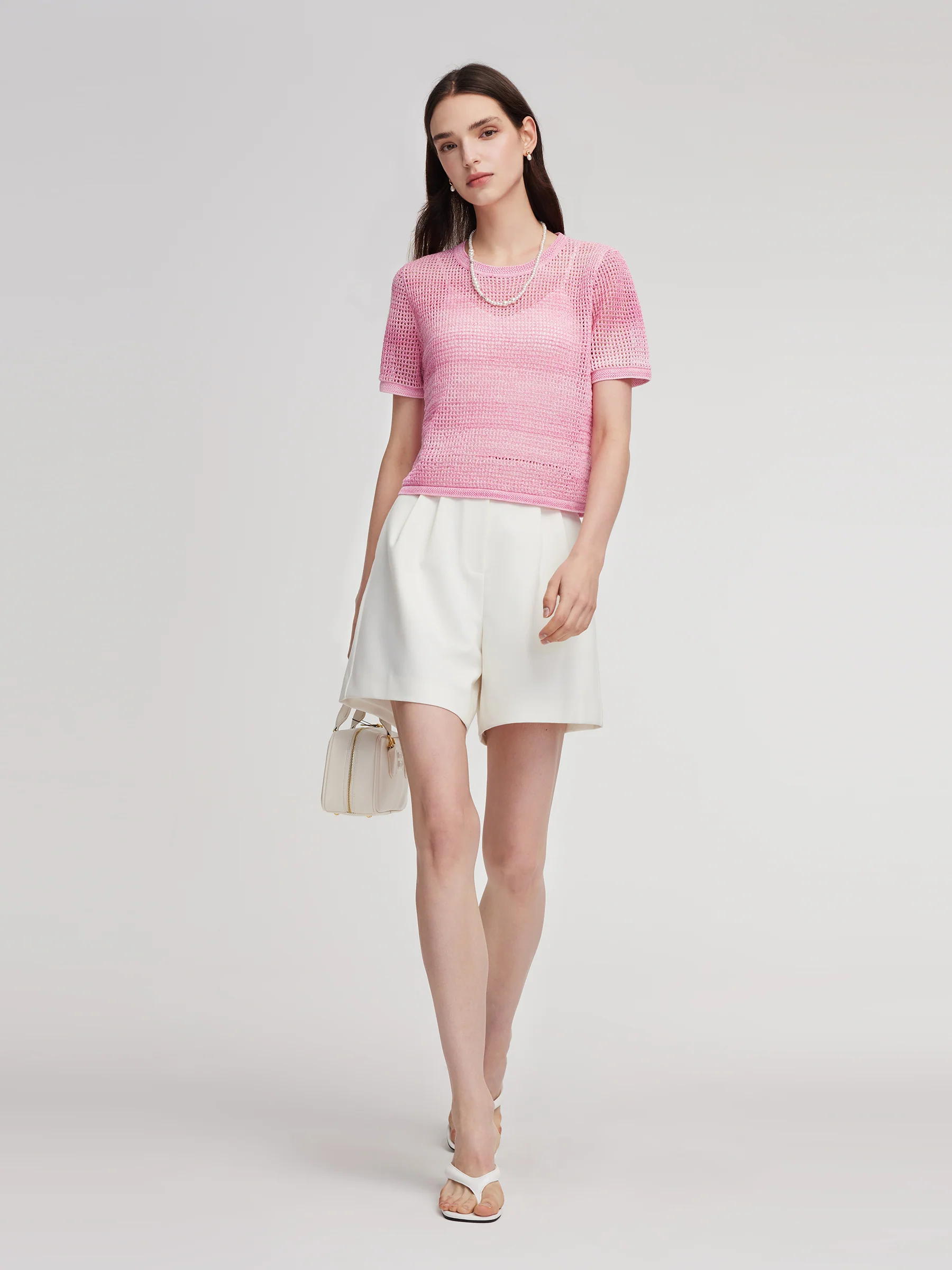 Gradient Openwork Knit Top And Knit Camisole Two-Piece Set - Image 2
