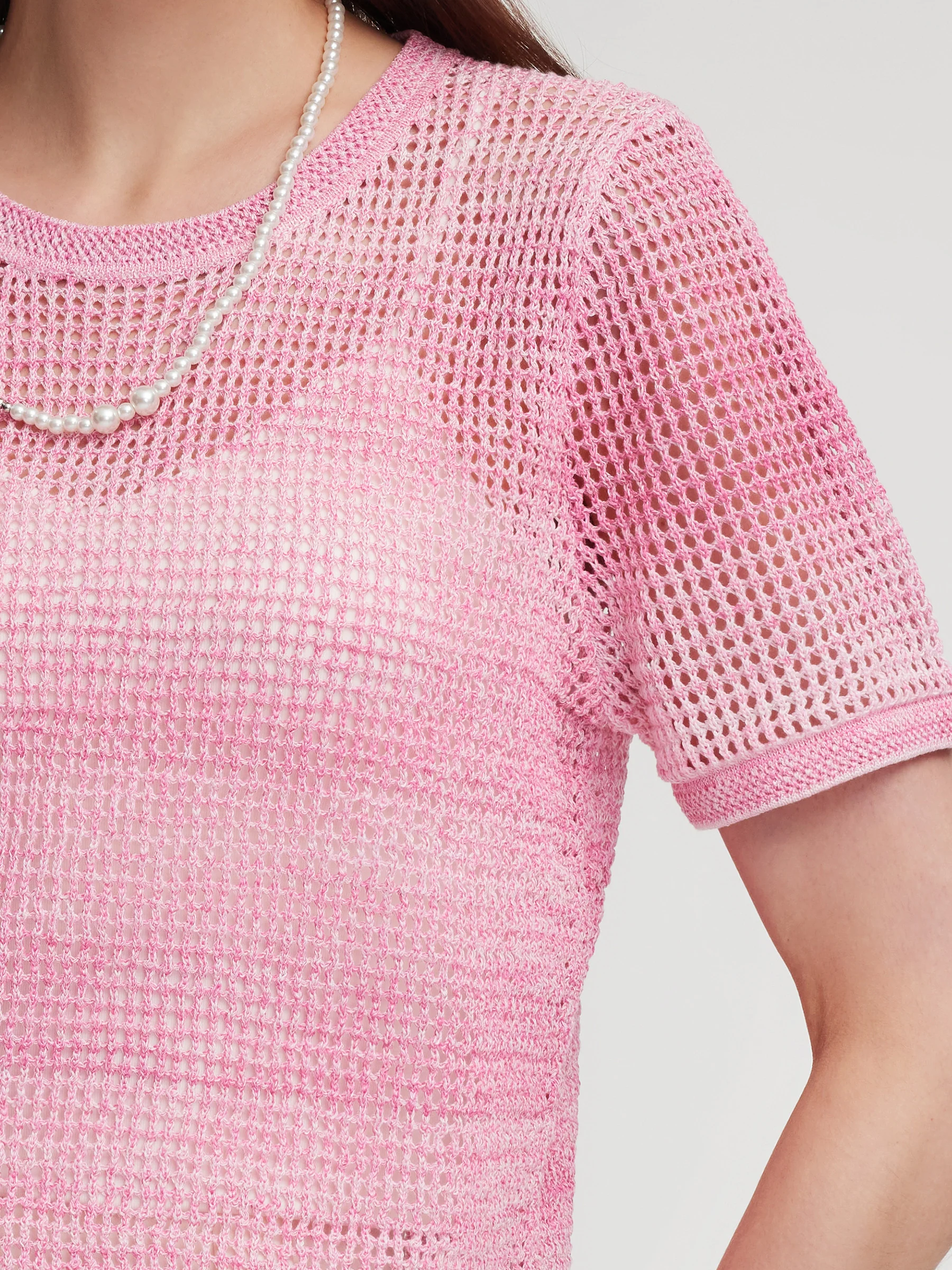 Gradient Openwork Knit Top And Knit Camisole Two-Piece Set - Image 6