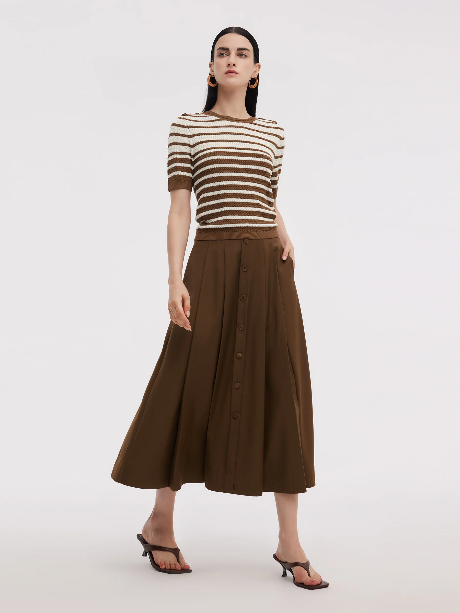 Stripe Knit Top And A-Line Skirt Two-Piece Set - Image 4