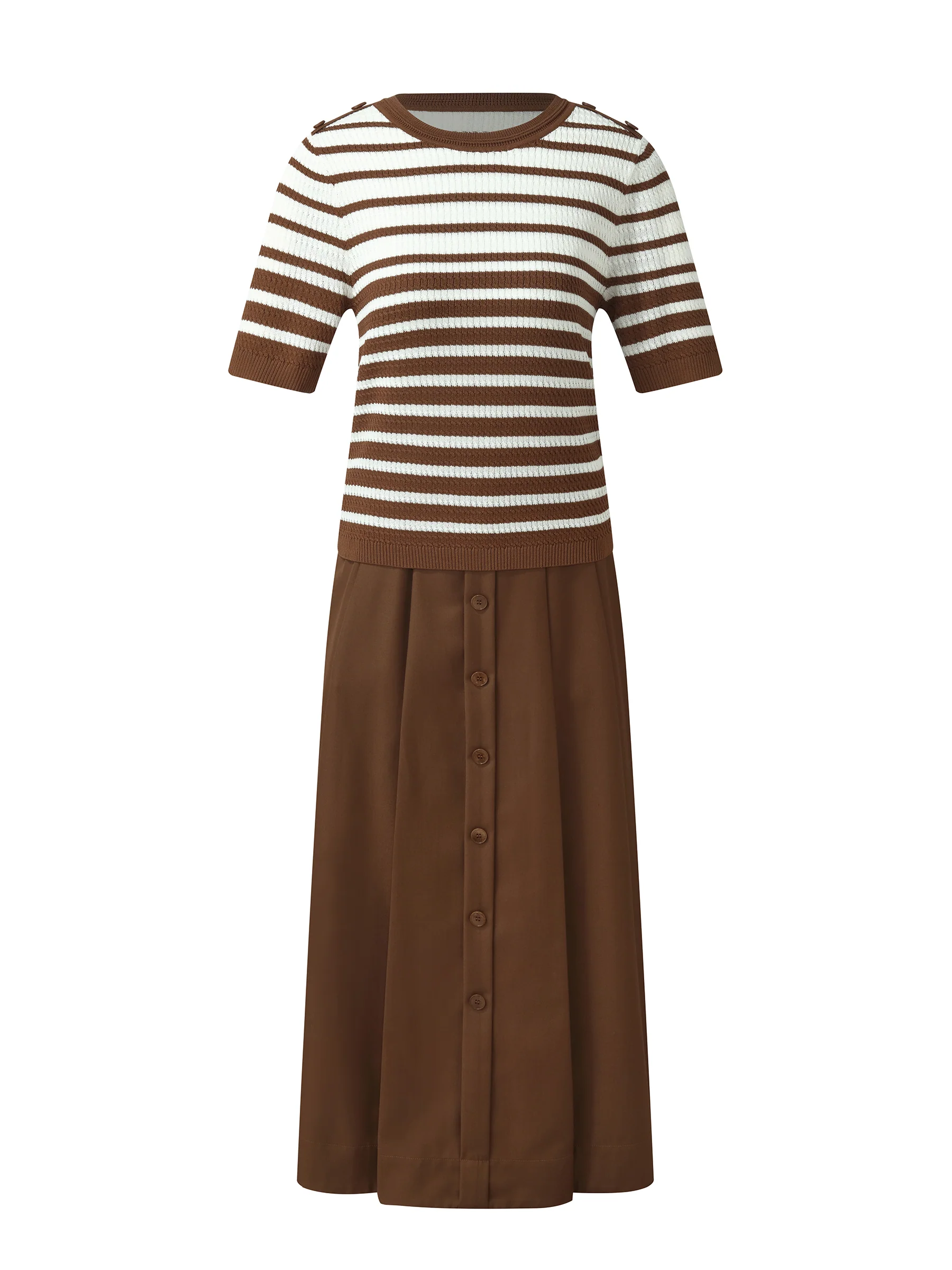 Stripe Knit Top And A-Line Skirt Two-Piece Set - Image 7