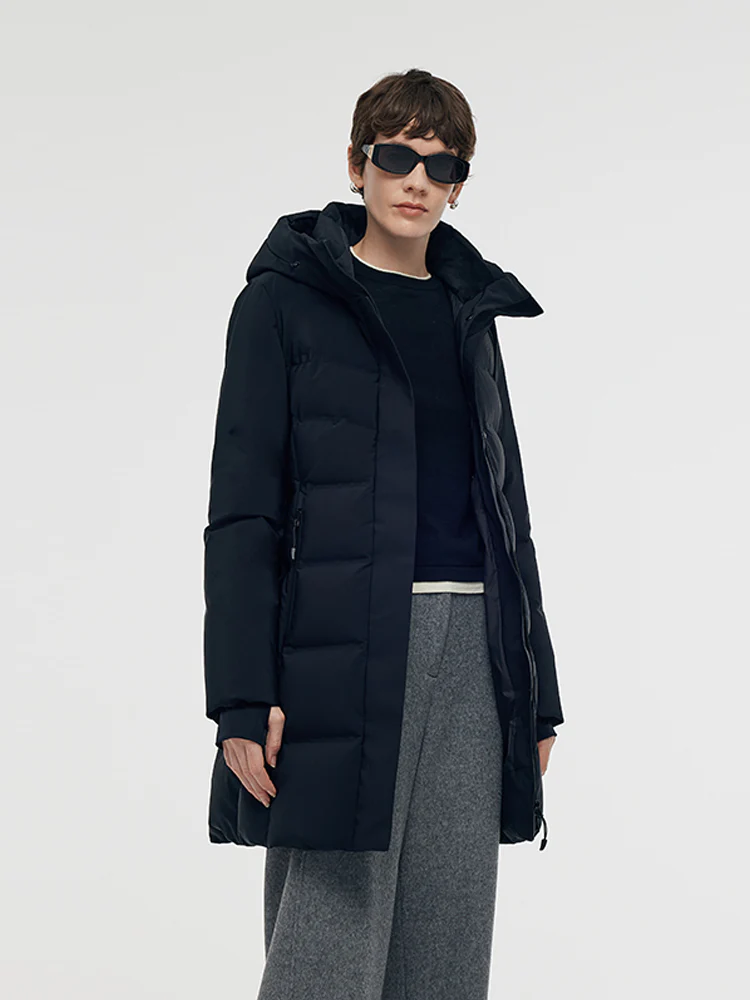 Hooded Goose Down Coat With Knit Cuff - Image 6