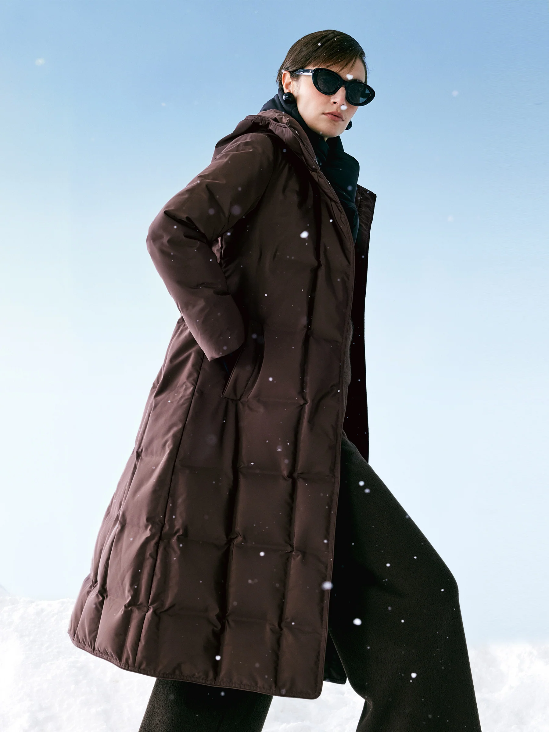 Quilted Hooded Goose Down Wrap Overcoat - Image 4