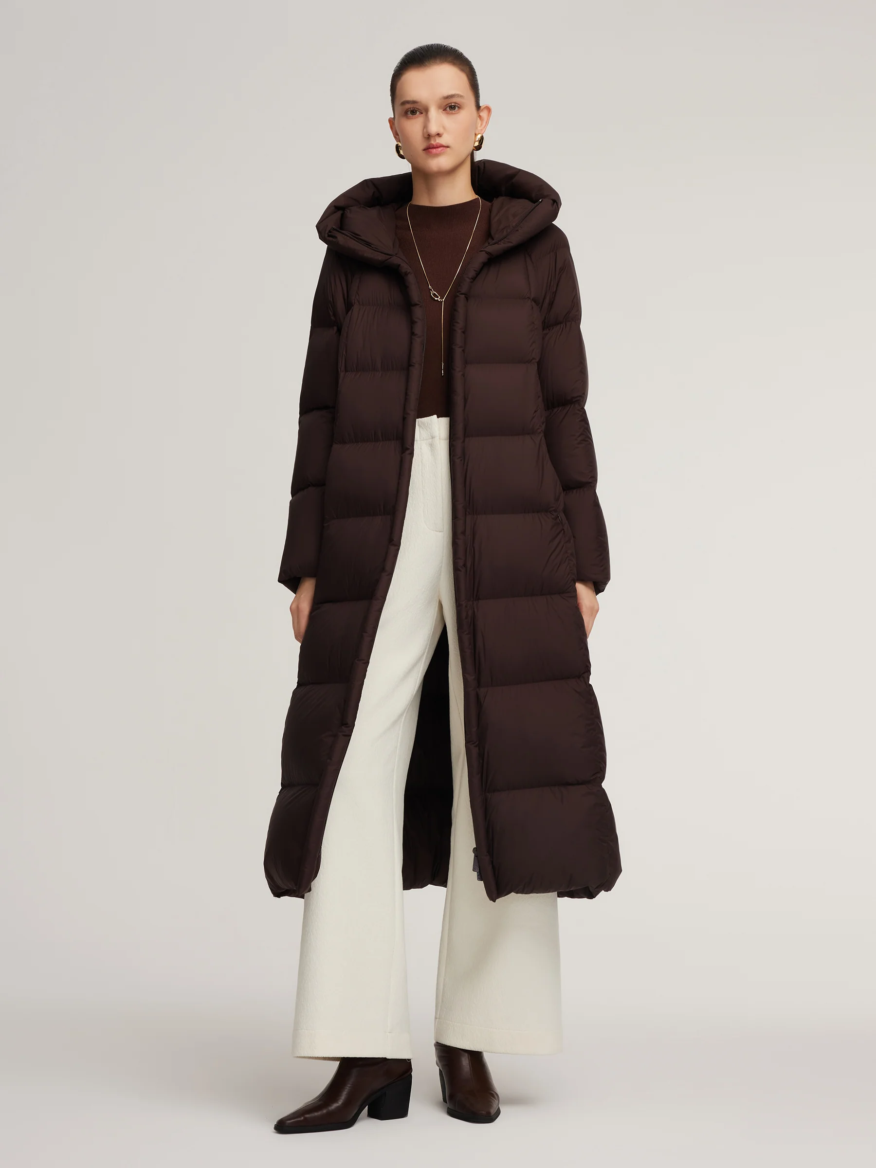 Cocoon Hooded Long Goose Down Puffer Coat