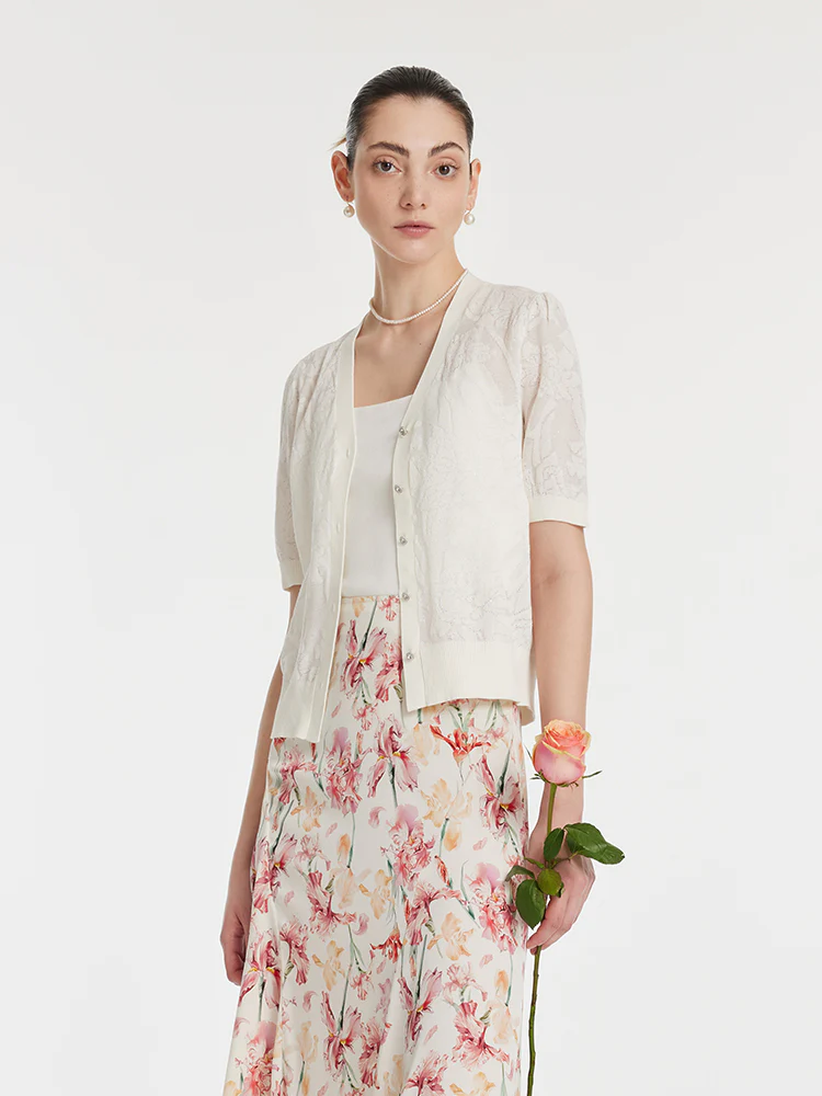 Iris Jacquard Sequins Single-Breasted Knitted Women Cardigan - Image 3