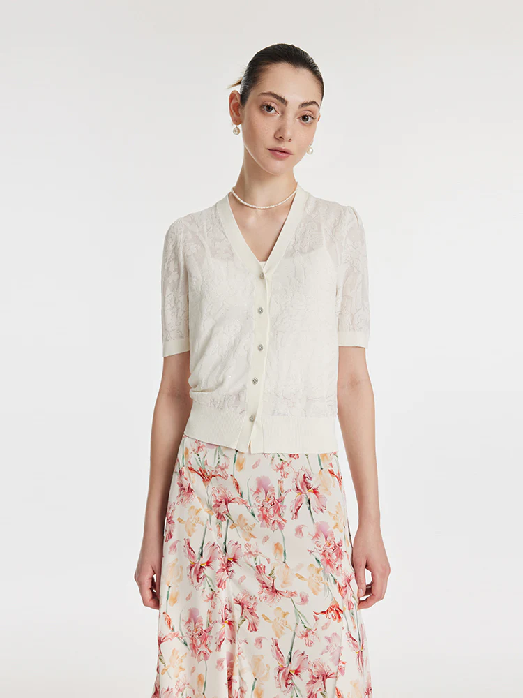 Iris Jacquard Sequins Single-Breasted Knitted Women Cardigan - Image 4