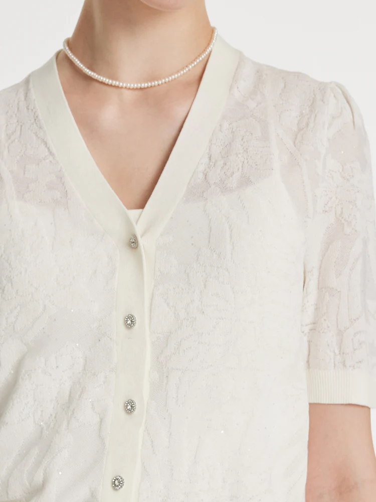 Iris Jacquard Sequins Single-Breasted Knitted Women Cardigan - Image 7