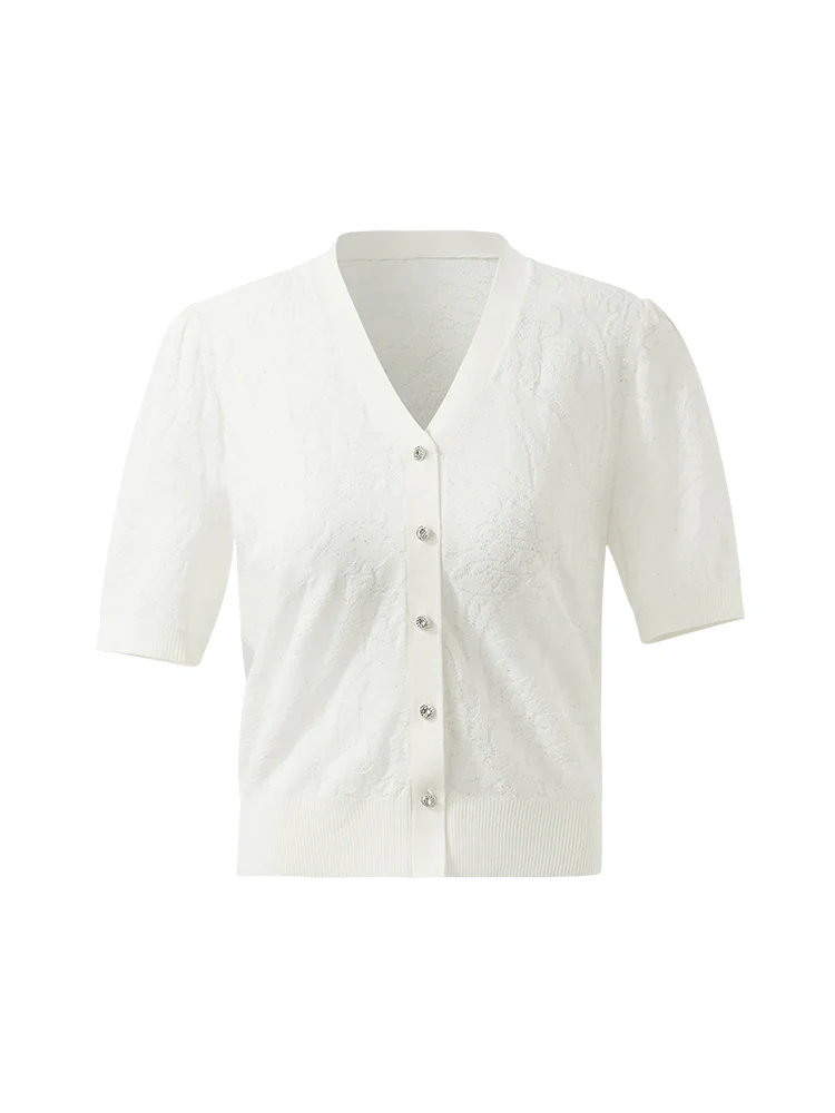 Iris Jacquard Sequins Single-Breasted Knitted Women Cardigan - Image 8