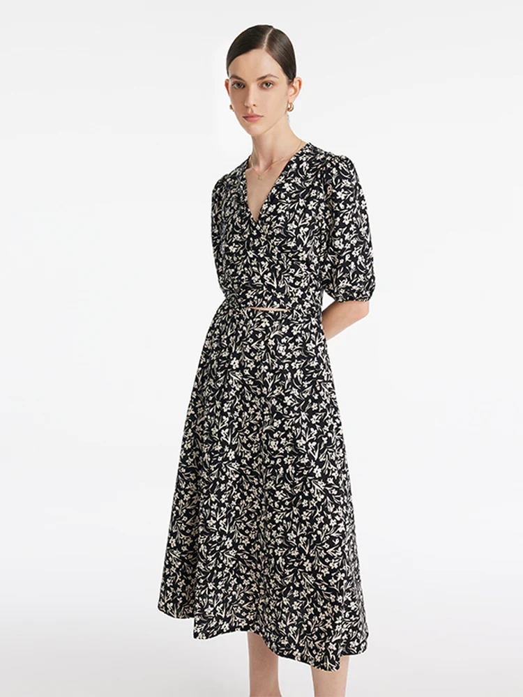 Iris Print V-Neck Tied Women Midi Dress - Image 3