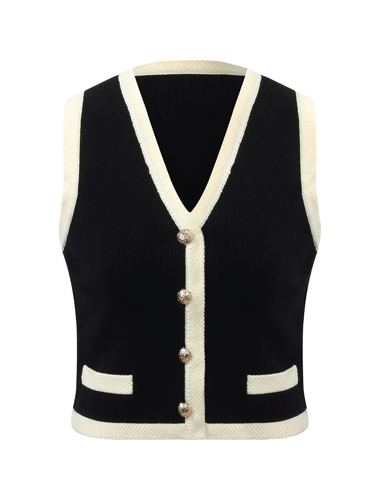 Knit Striped V-Neck Vest Cardigan - Image 23