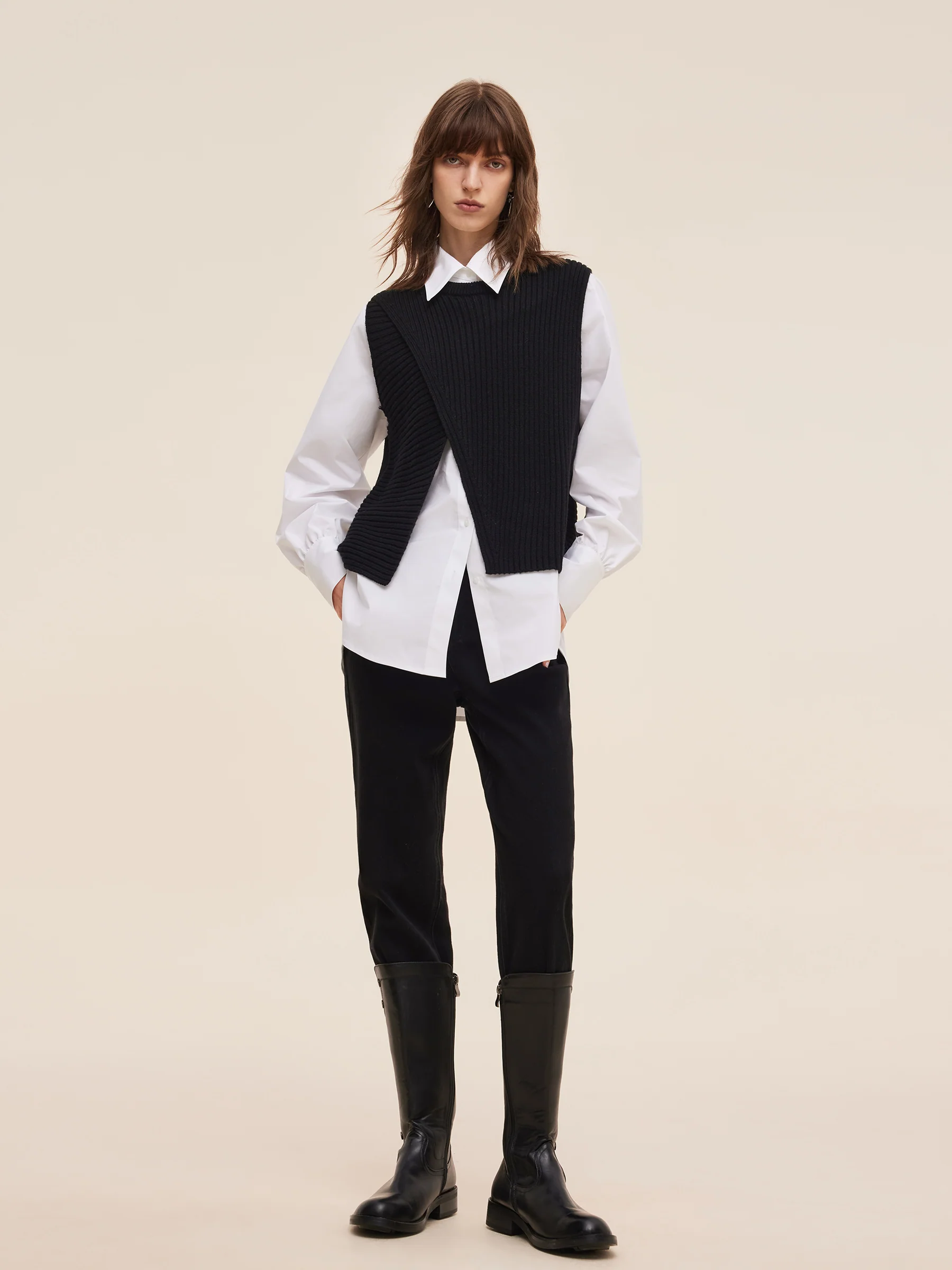 Knit Tank Top And Long Sleeve Shirt Two-Piece Set - Image 4