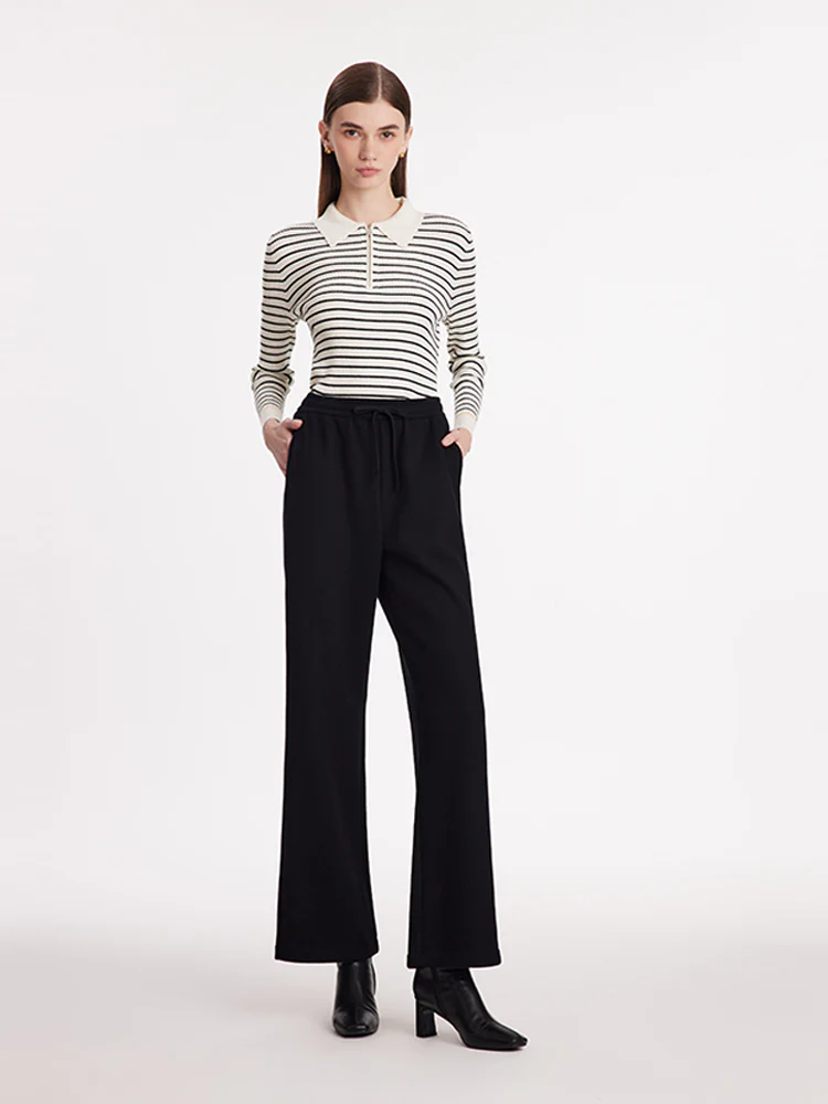 Knitted Straight Women Pants With Elastic Waistband - Image 2