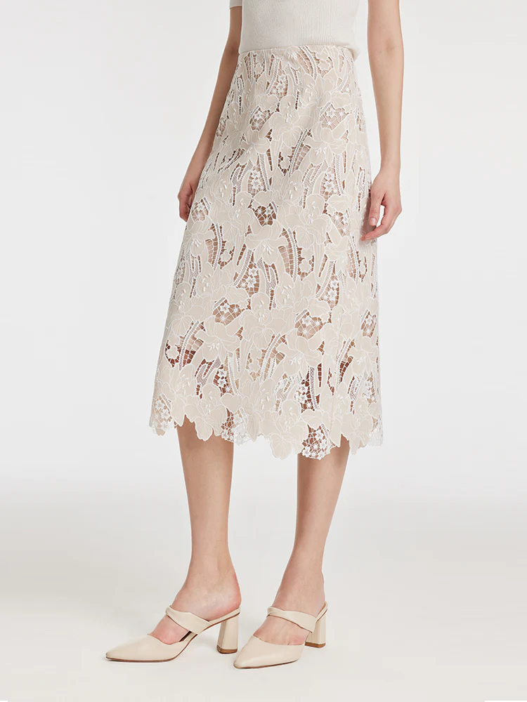 Lace Floral-Shaped Openwork Slit Women Half Skirt - Image 3