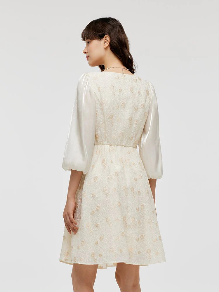 Lantern Sleeve Patchwork Jacquard Women Mini Dress - Image 3
