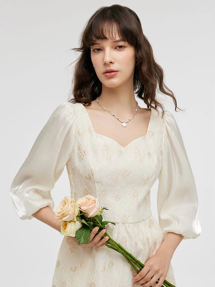 Lantern Sleeve Patchwork Jacquard Women Mini Dress - Image 6