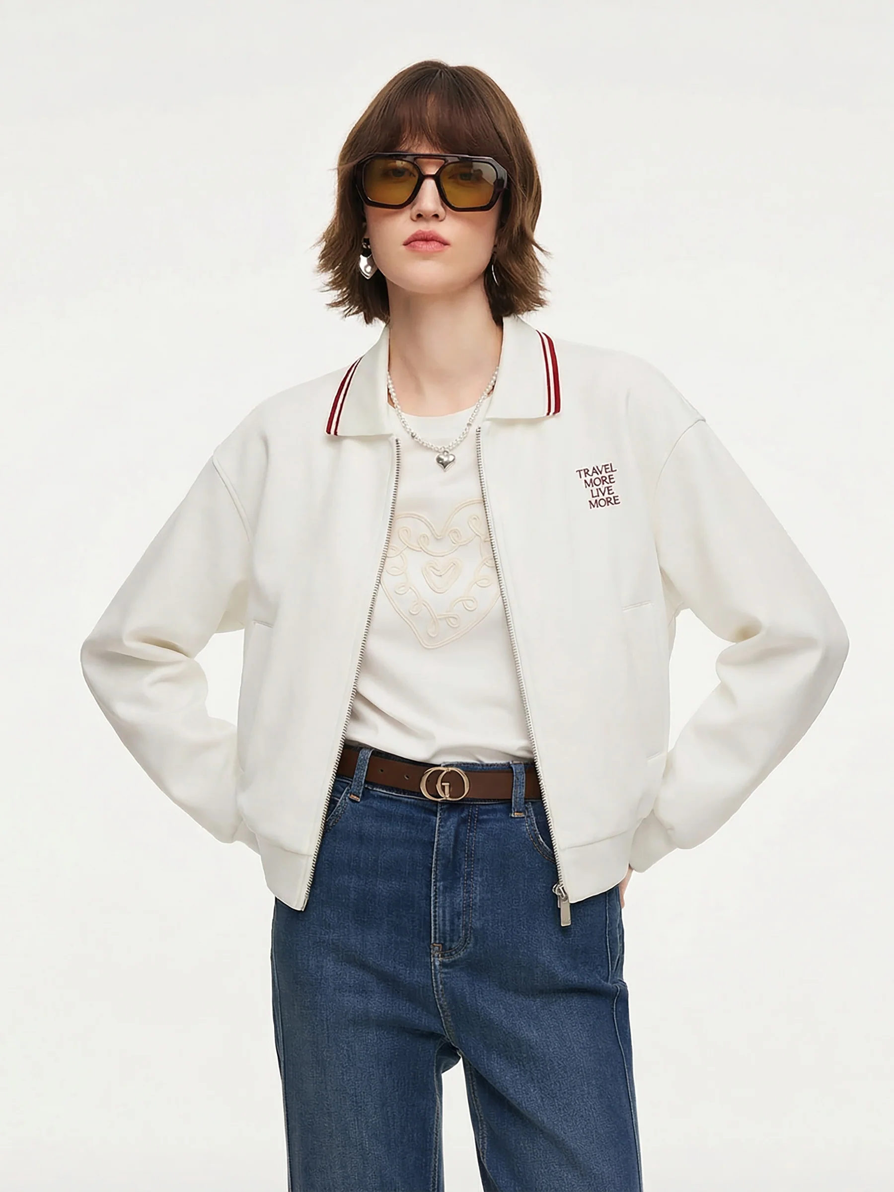 Letter Embroidered Zip-Up Women Jacket - Image 3