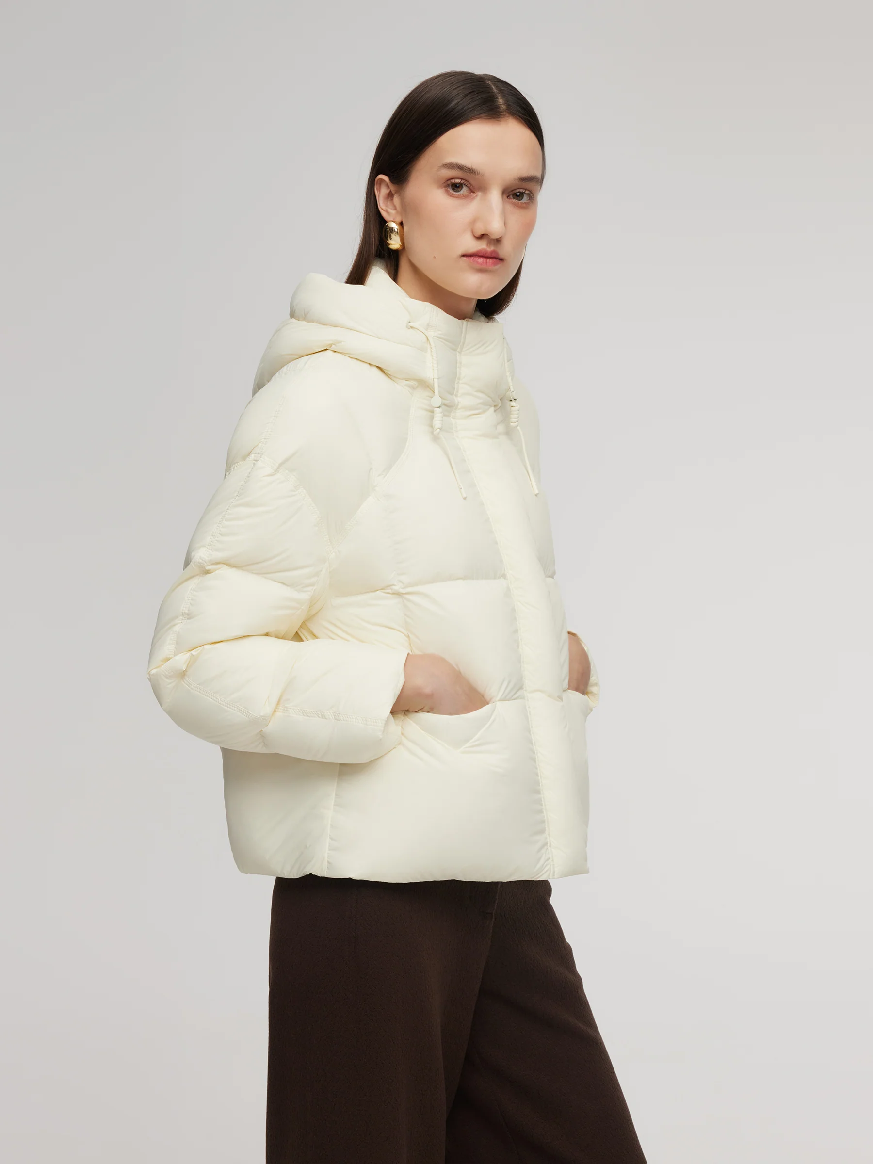 Lightweight Drawstring Hem Hooded Goose Down Jacket - Image 15