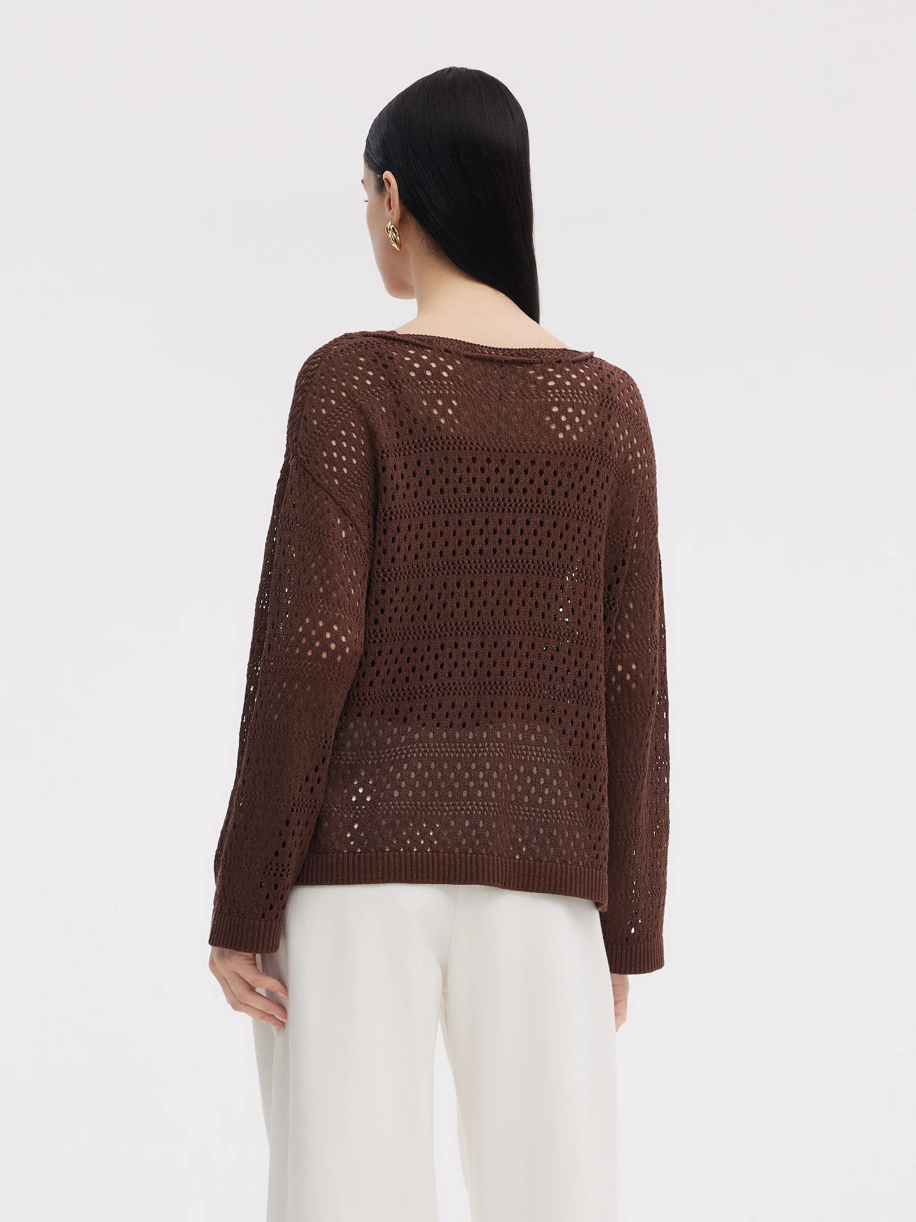 Linen Blend Openwork Pullover And Knit Tank Two-Piece Set - Image 3