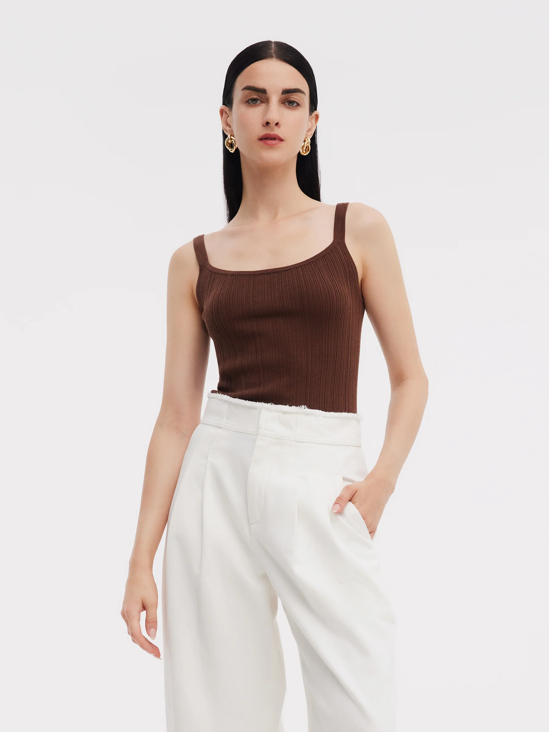 Linen Blend Openwork Pullover And Knit Tank Two-Piece Set - Image 4