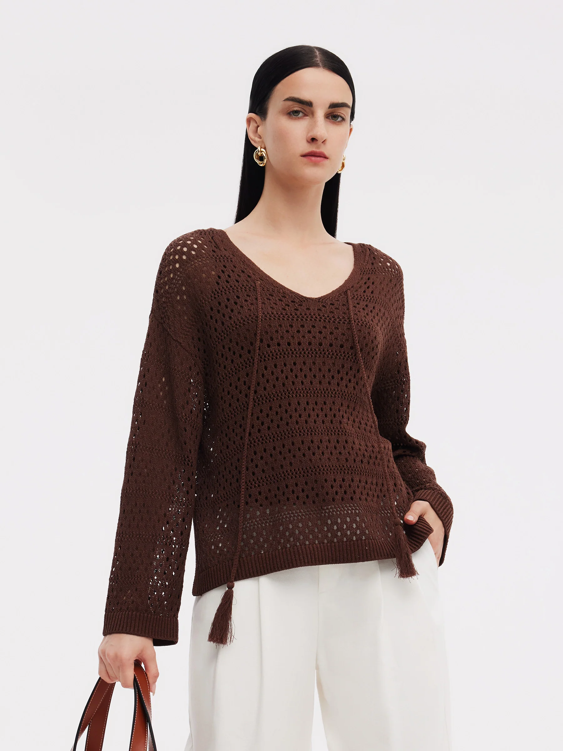 Linen Blend Openwork Pullover And Knit Tank Two-Piece Set - Image 5