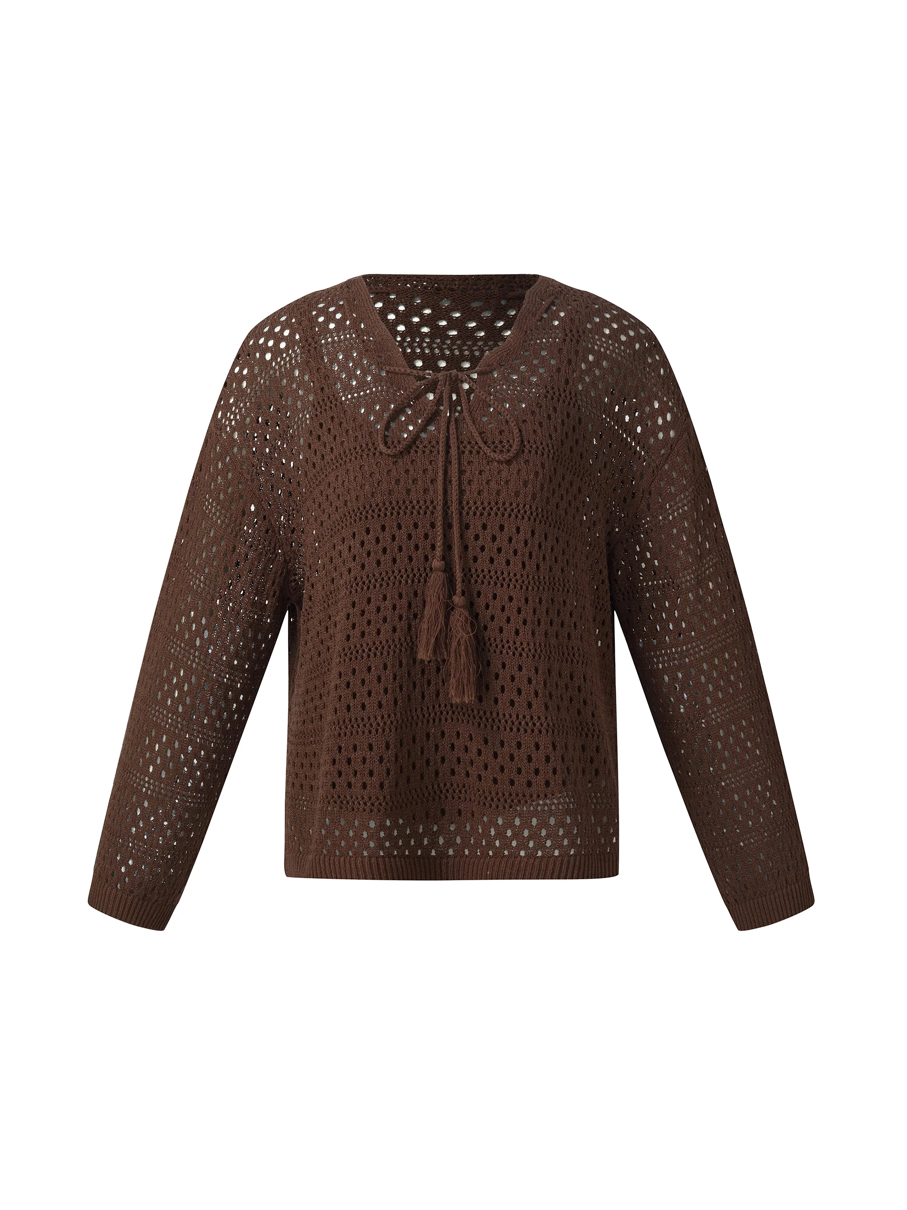 Linen Blend Openwork Pullover And Knit Tank Two-Piece Set - Image 8