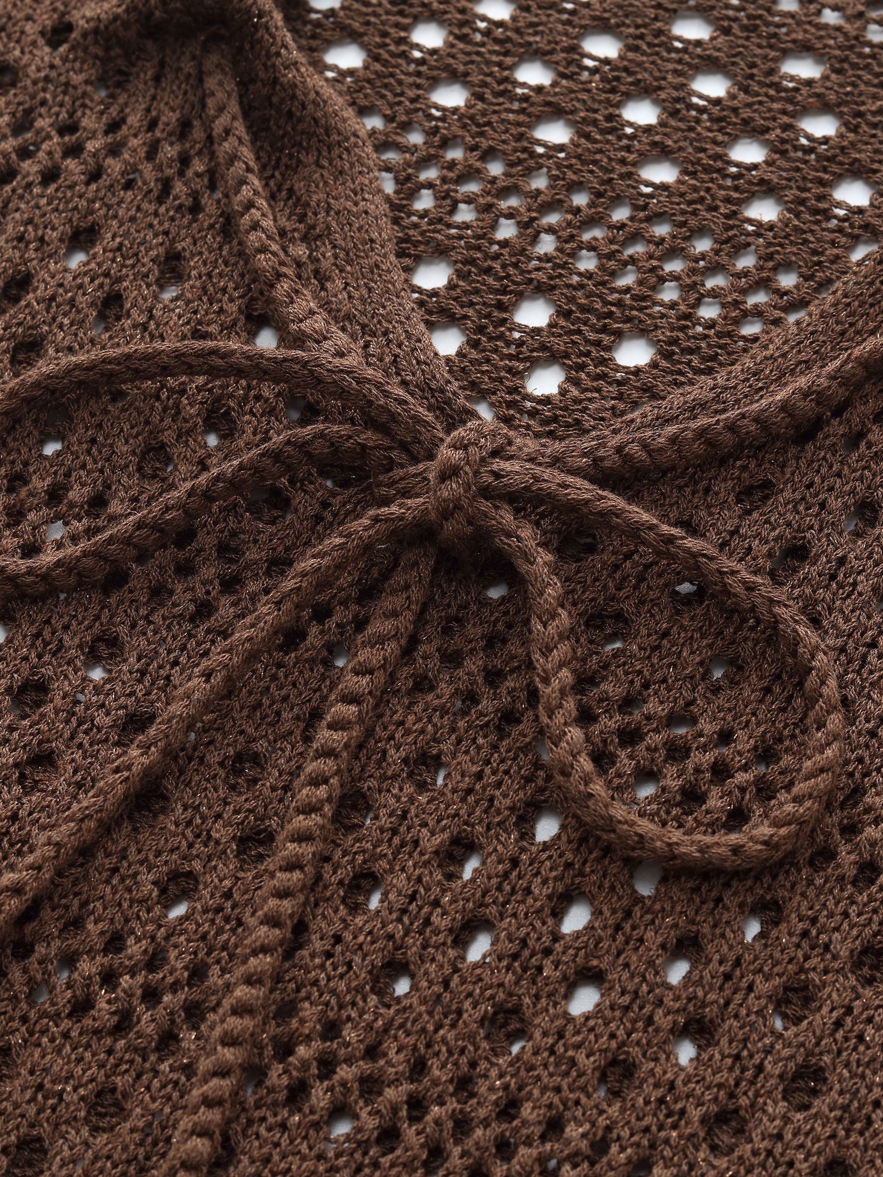 Linen Blend Openwork Pullover And Knit Tank Two-Piece Set - Image 9
