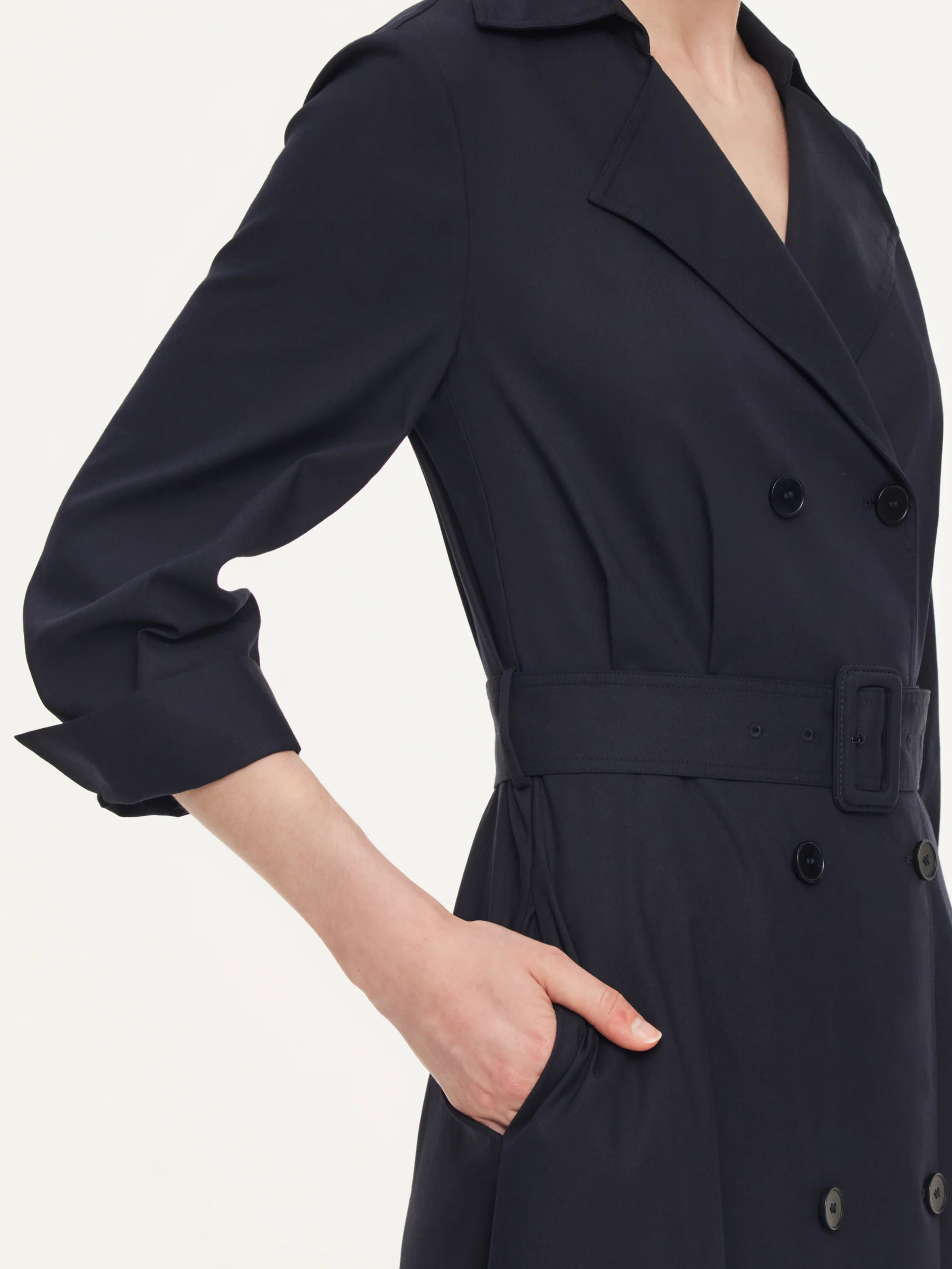 Linen Blend Stretch Women Belted Trench Midi Dress - Image 7