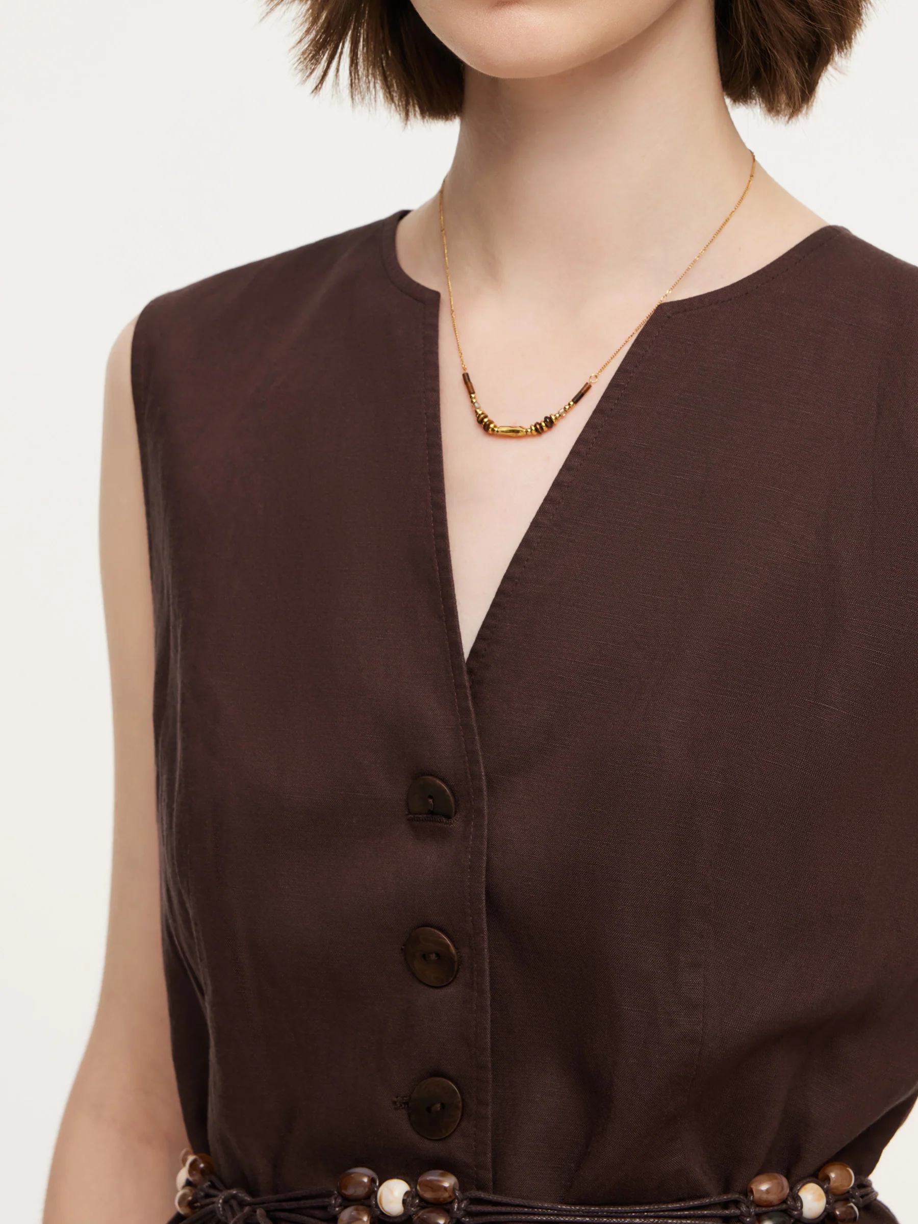 Linen Blend X-Line V-Neck Women Vest - Image 6