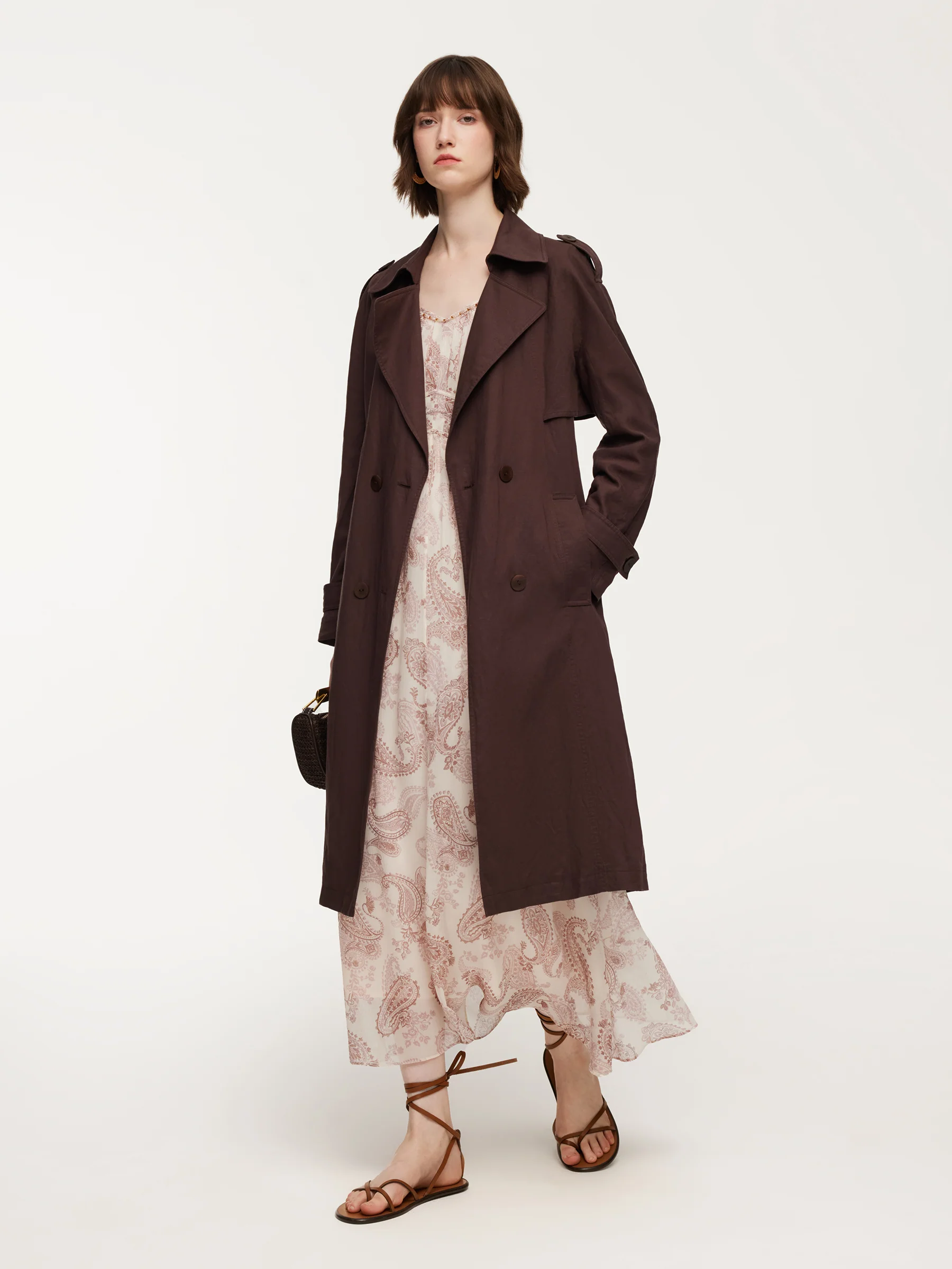 Linen Blend Women Belted Trench Coat - Image 5