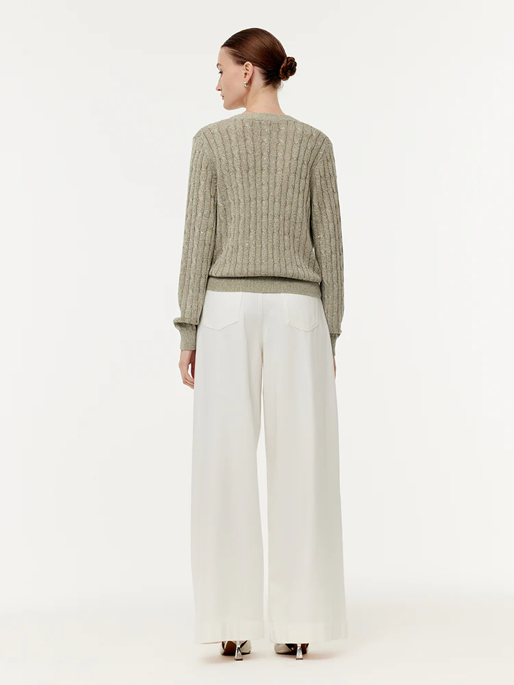 Linen Sequins Openwork Women Knit Cardigan - Image 4