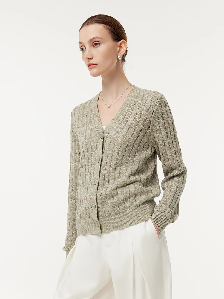 Linen Sequins Openwork Women Knit Cardigan - Image 5