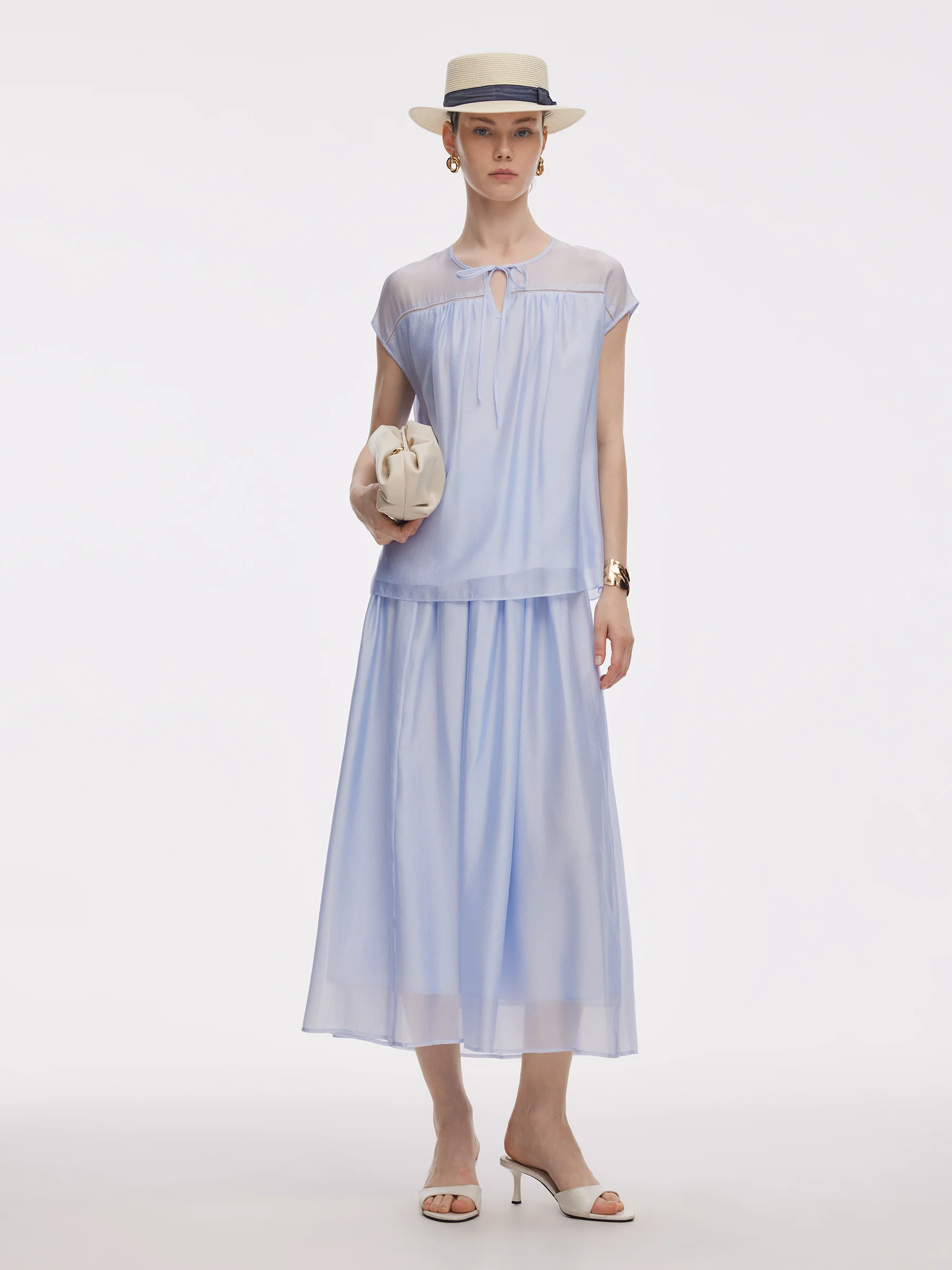 Loose Fit Cap Sleeve Top And A-Line Skirt Two-Piece Set - Image 2