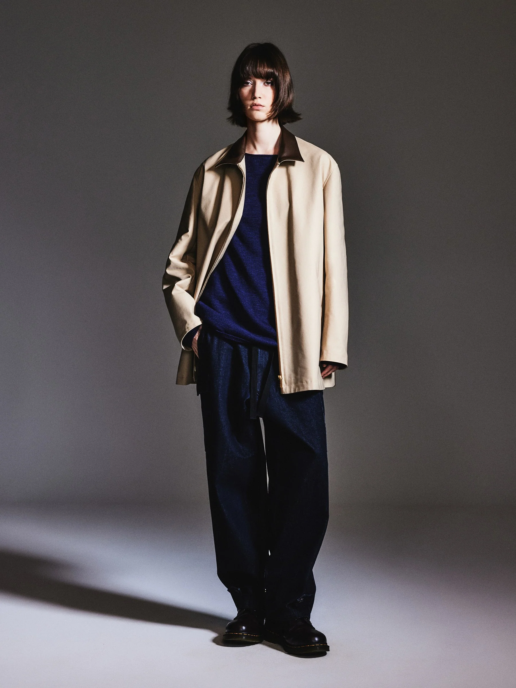 Loose Fit H-Line Zip-Up Unisex Mid-length Jacket - Image 3