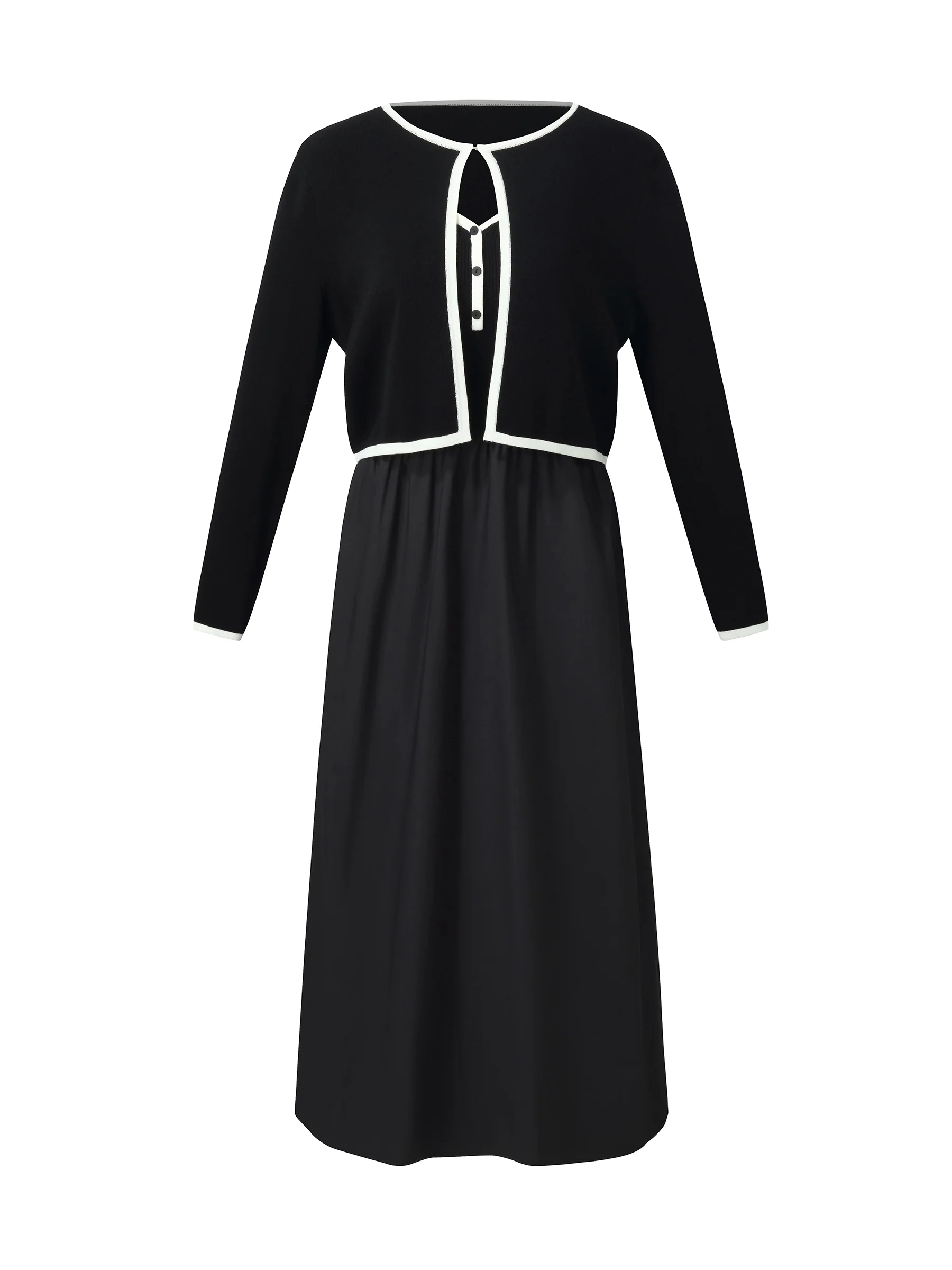 Lyocell Blend Cardigan And Patchwork Strap Maxi Dress Two-Piece Set - Image 6
