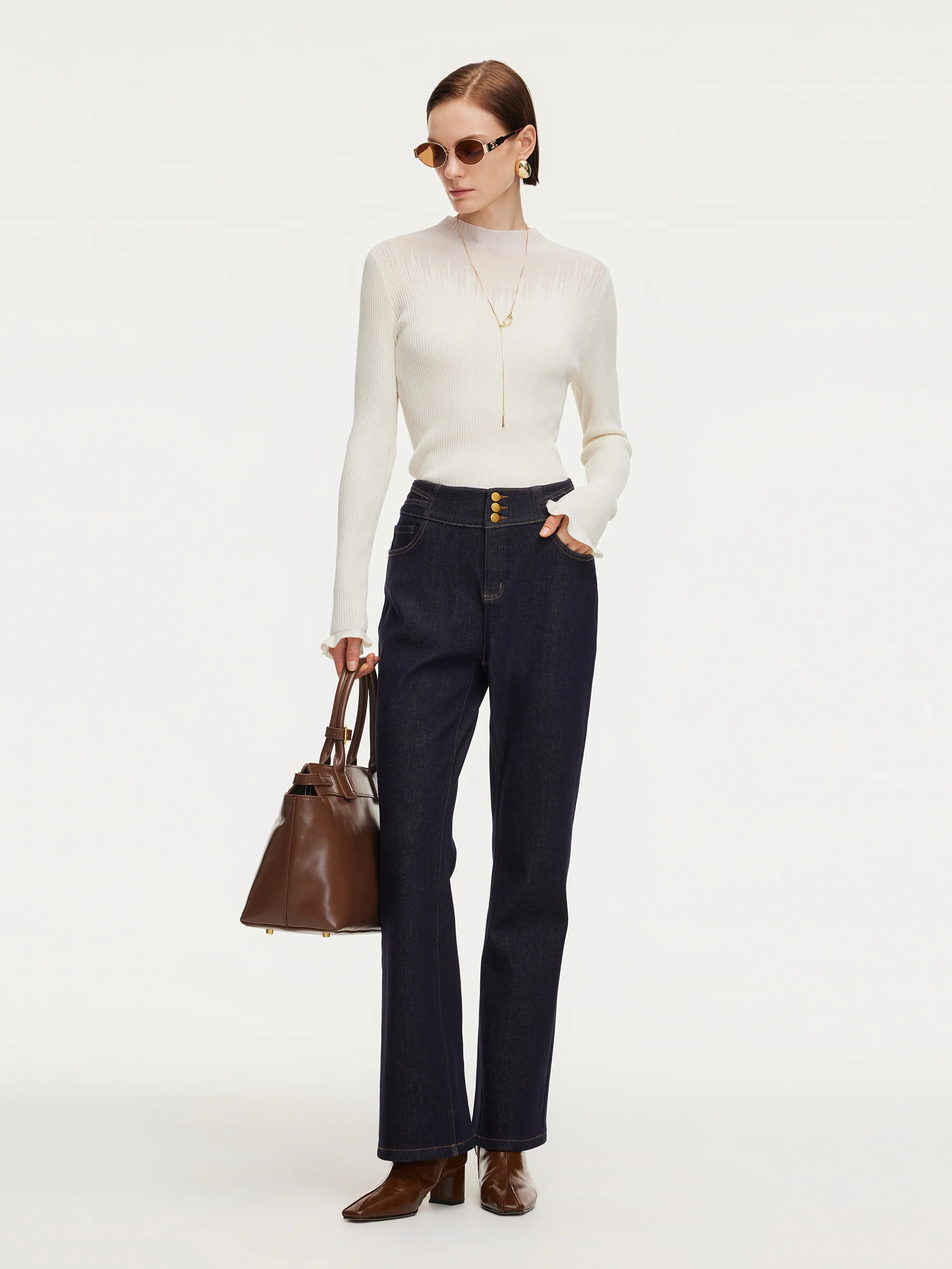 Tencel Wool Blend Mock Neck Women Knit Top - Image 3
