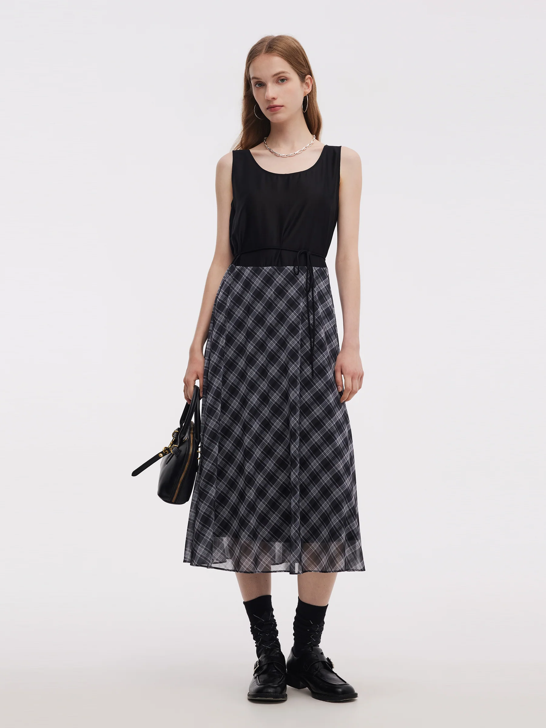 Lyocell Blend Top And Sleeveless Plaid Maxi Dress Two-Piece Set - Image 3