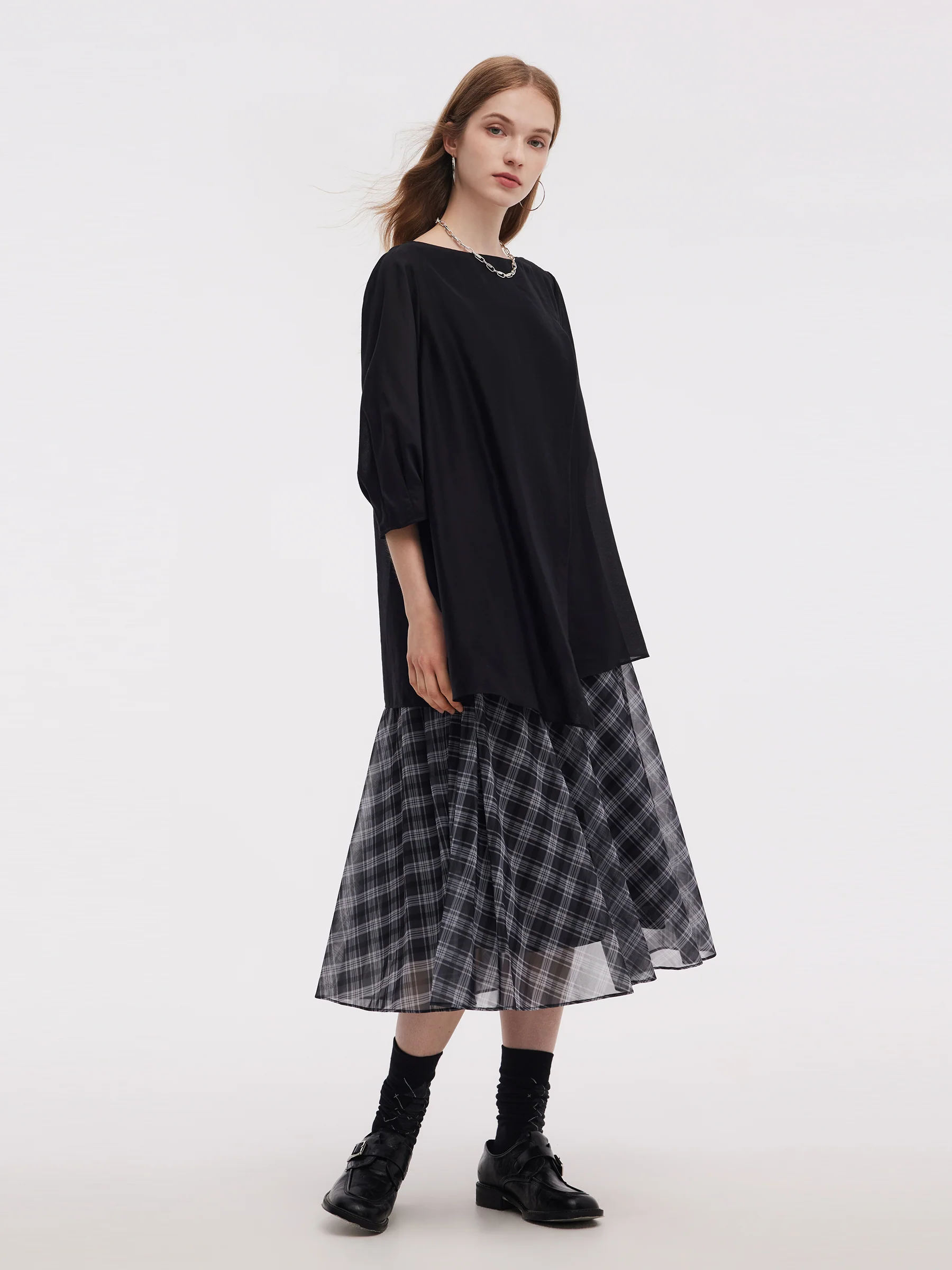 Lyocell Blend Top And Sleeveless Plaid Maxi Dress Two-Piece Set - Image 5