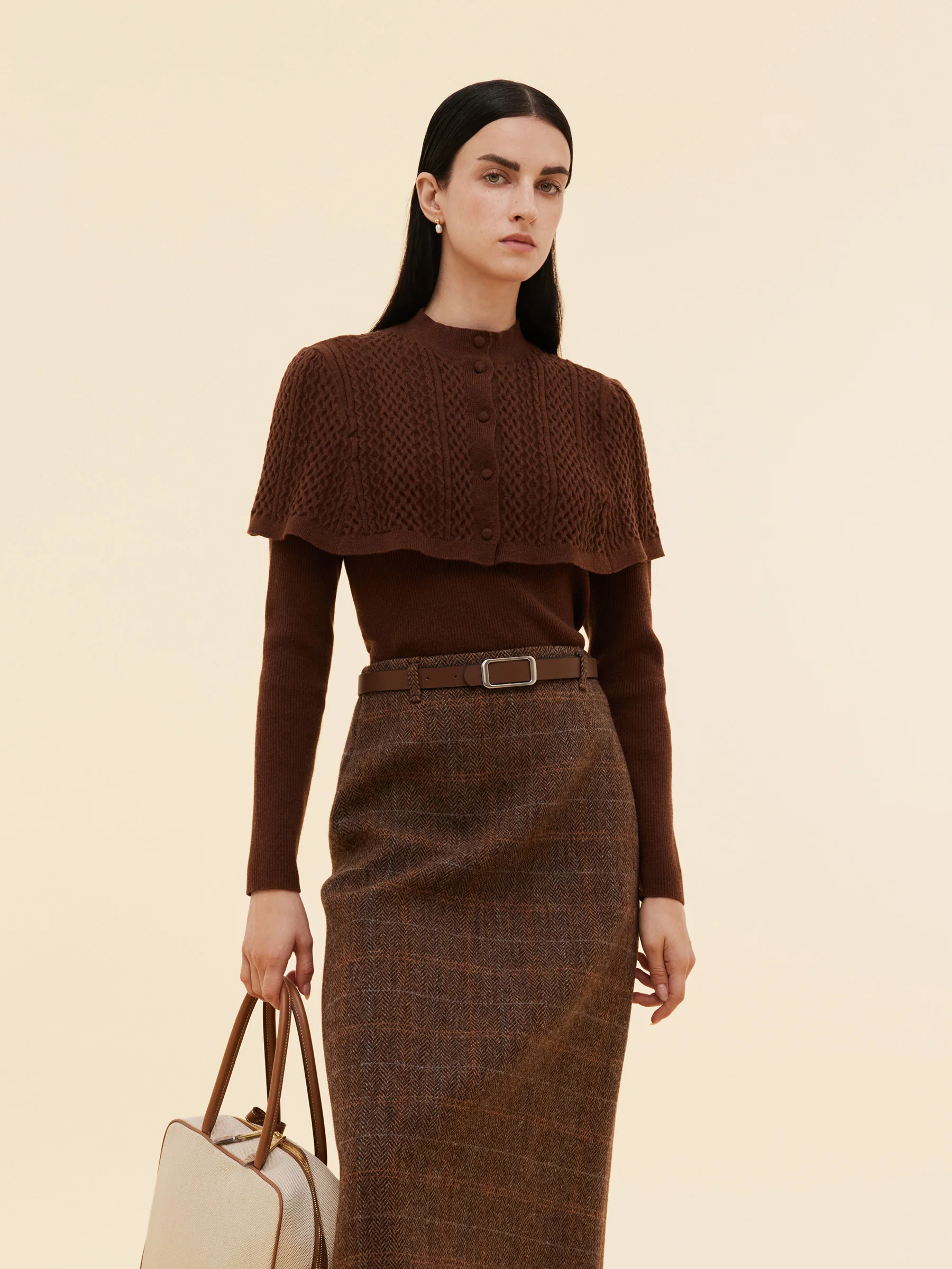 Lyocell Blend Knit Top And Cape Two-Piece Set