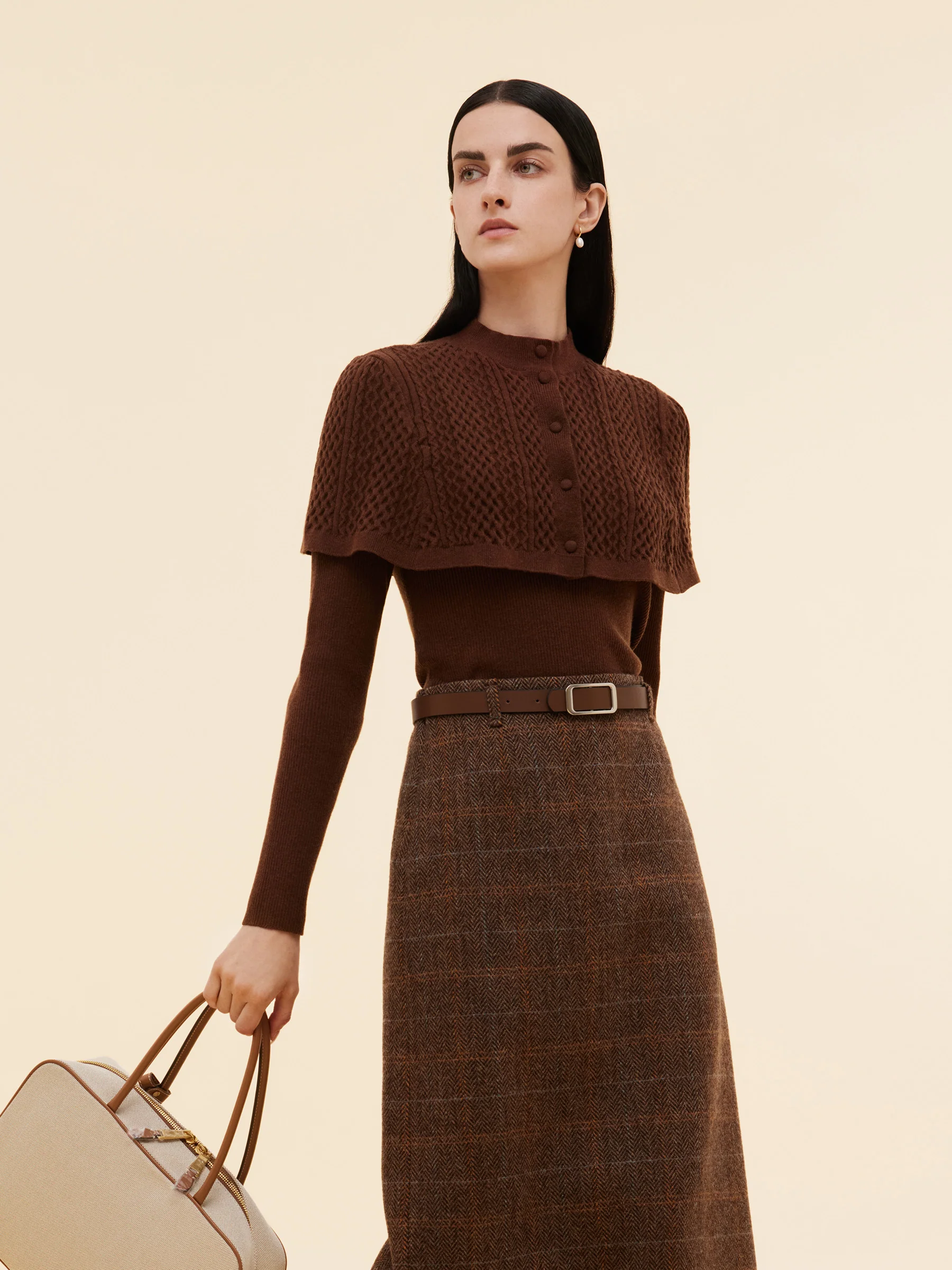 Lyocell Blend Knit Top And Cape Two-Piece Set - Image 5