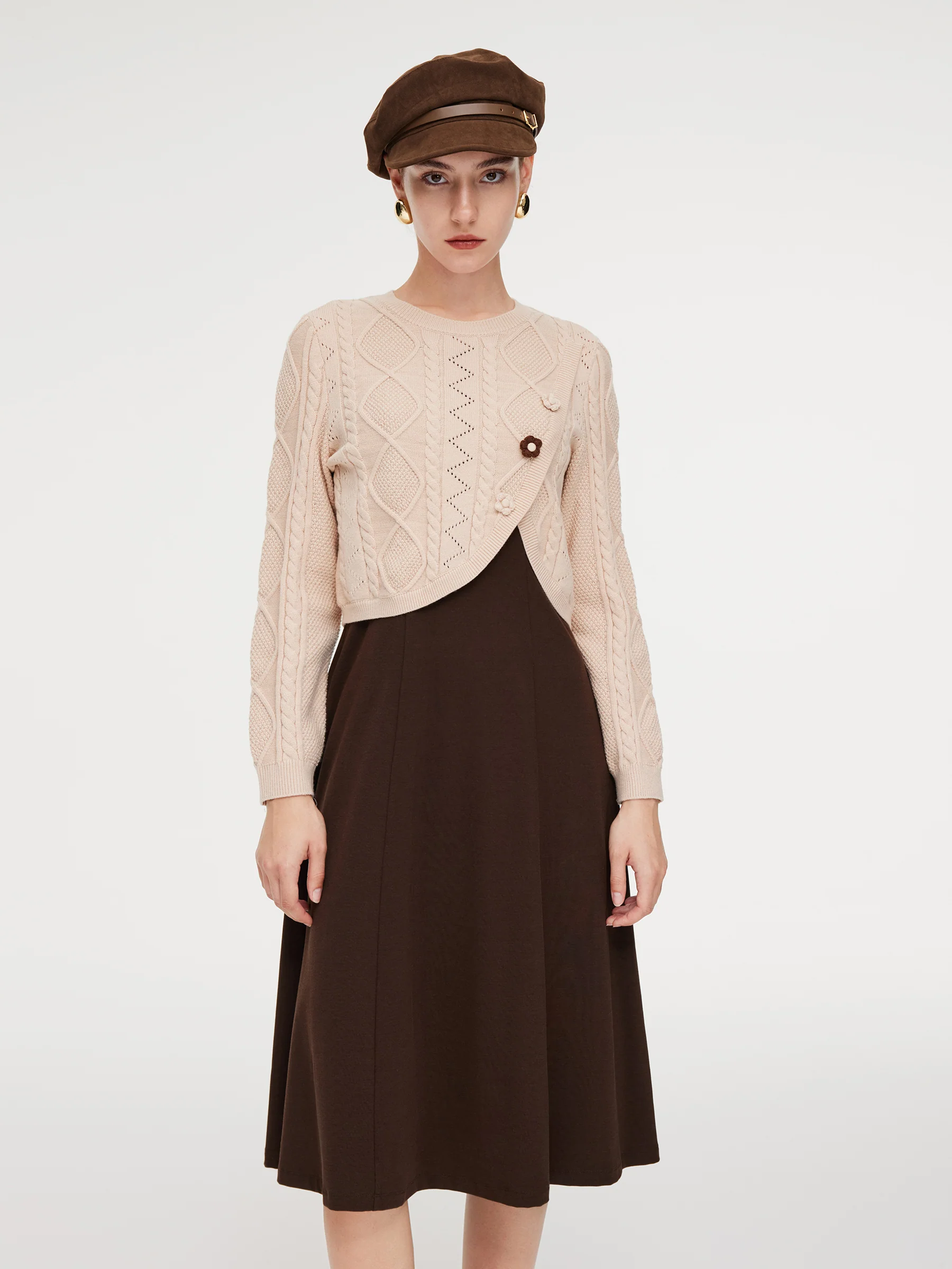 Lyocell Wool Blend Sweater And Knit Vest Dress Two-Piece Set