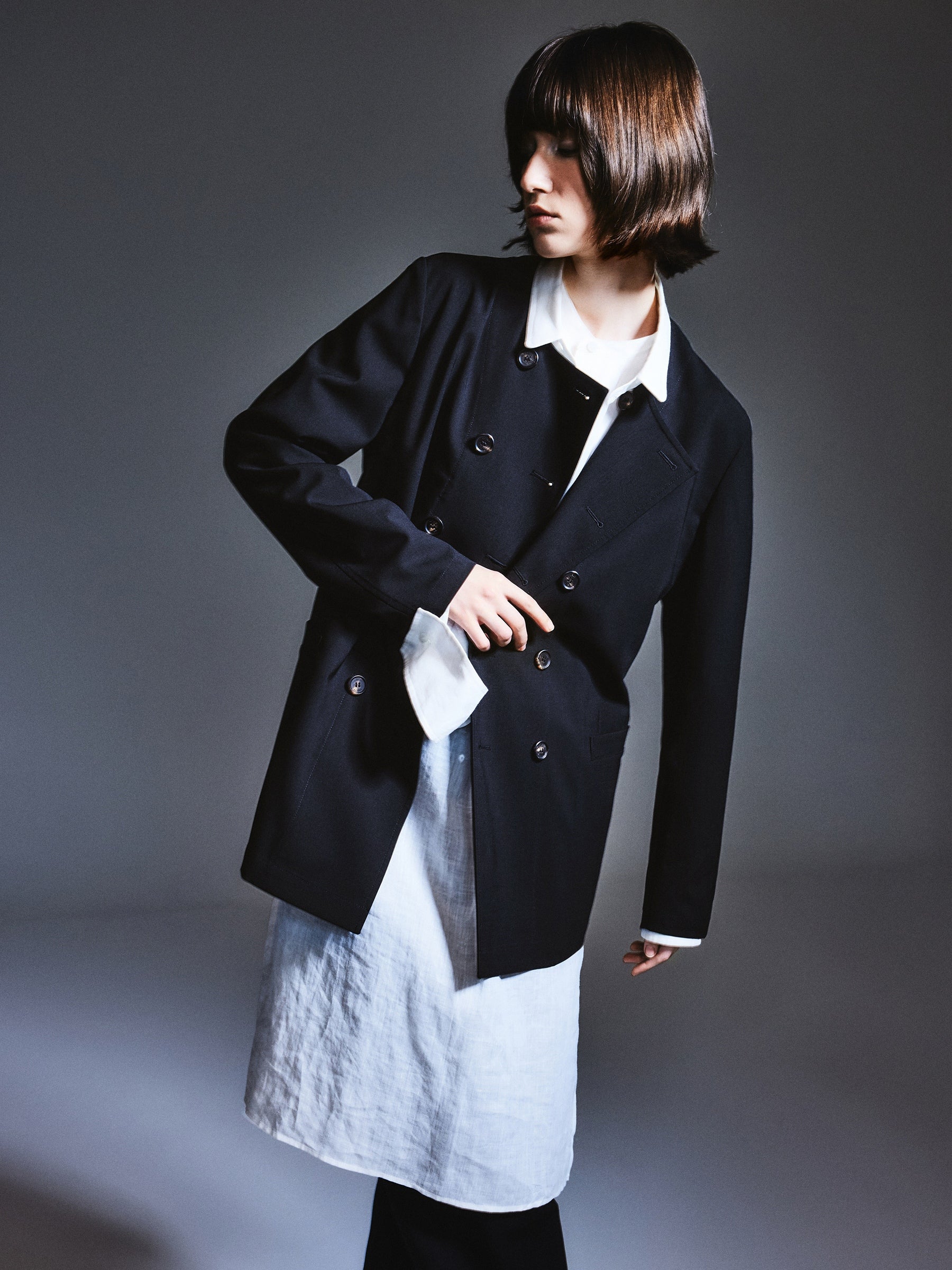 Machine Washable Wool Blend H-Line Double-Breasted Unisex Coat - Image 8