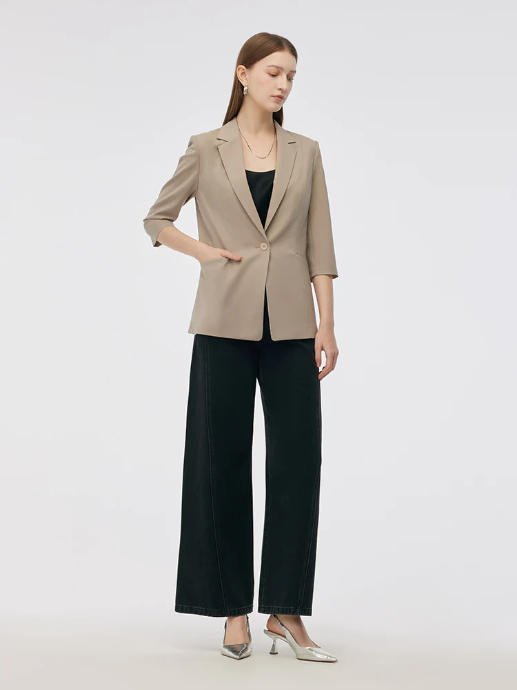 Machine Washable Wool Blend Women One Button Blazer - Image 2