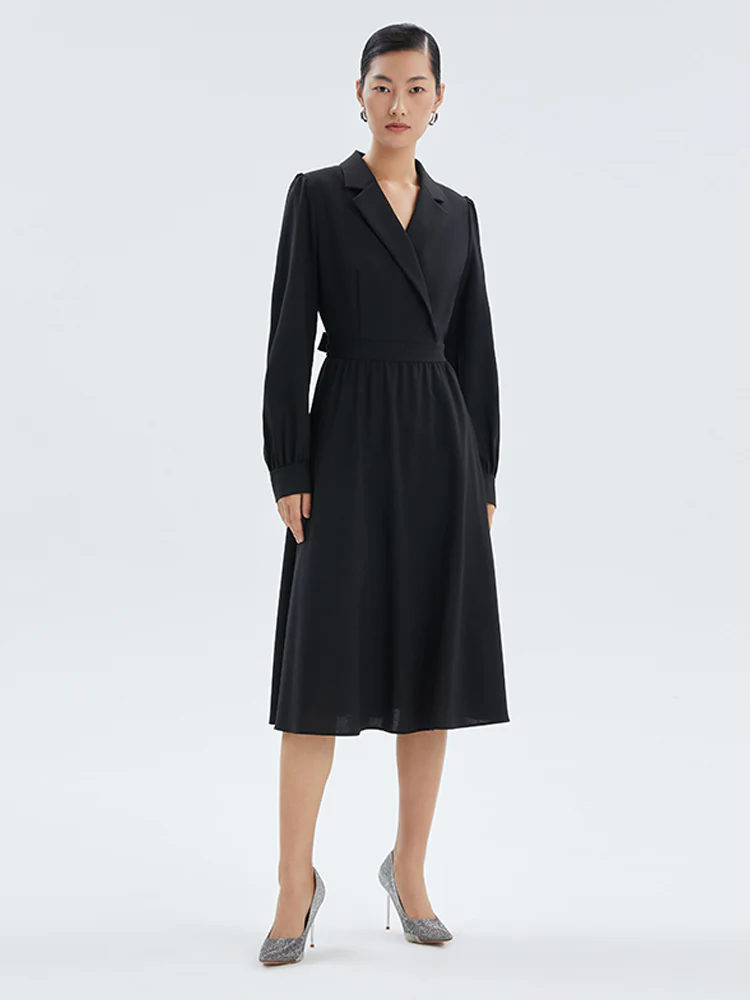 Worsted Wool V-Neck Lapel Midi Dress - Image 3