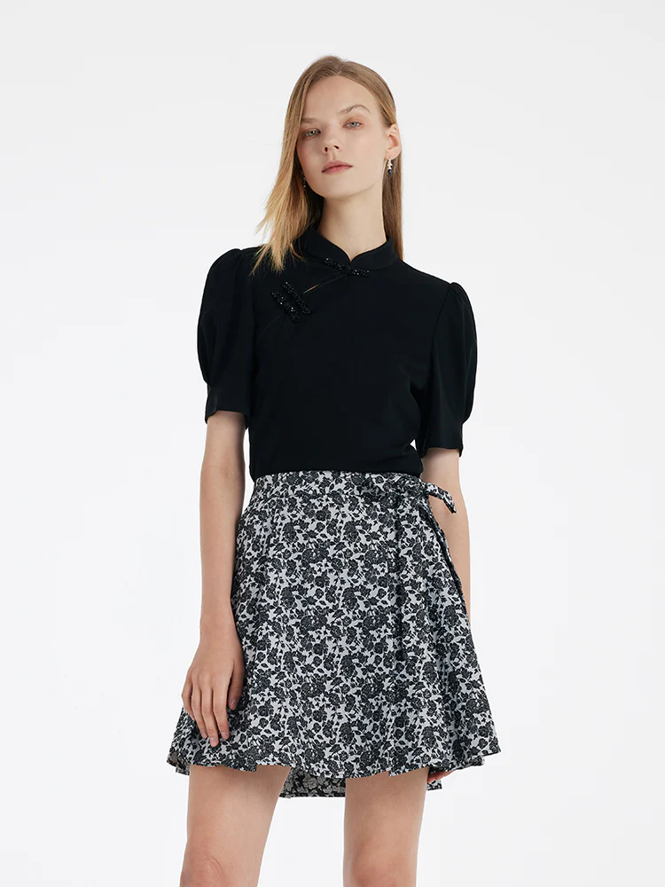 Mandarin Collared Knitted Top And Short Mamianqun Two-Piece Set - Image 3